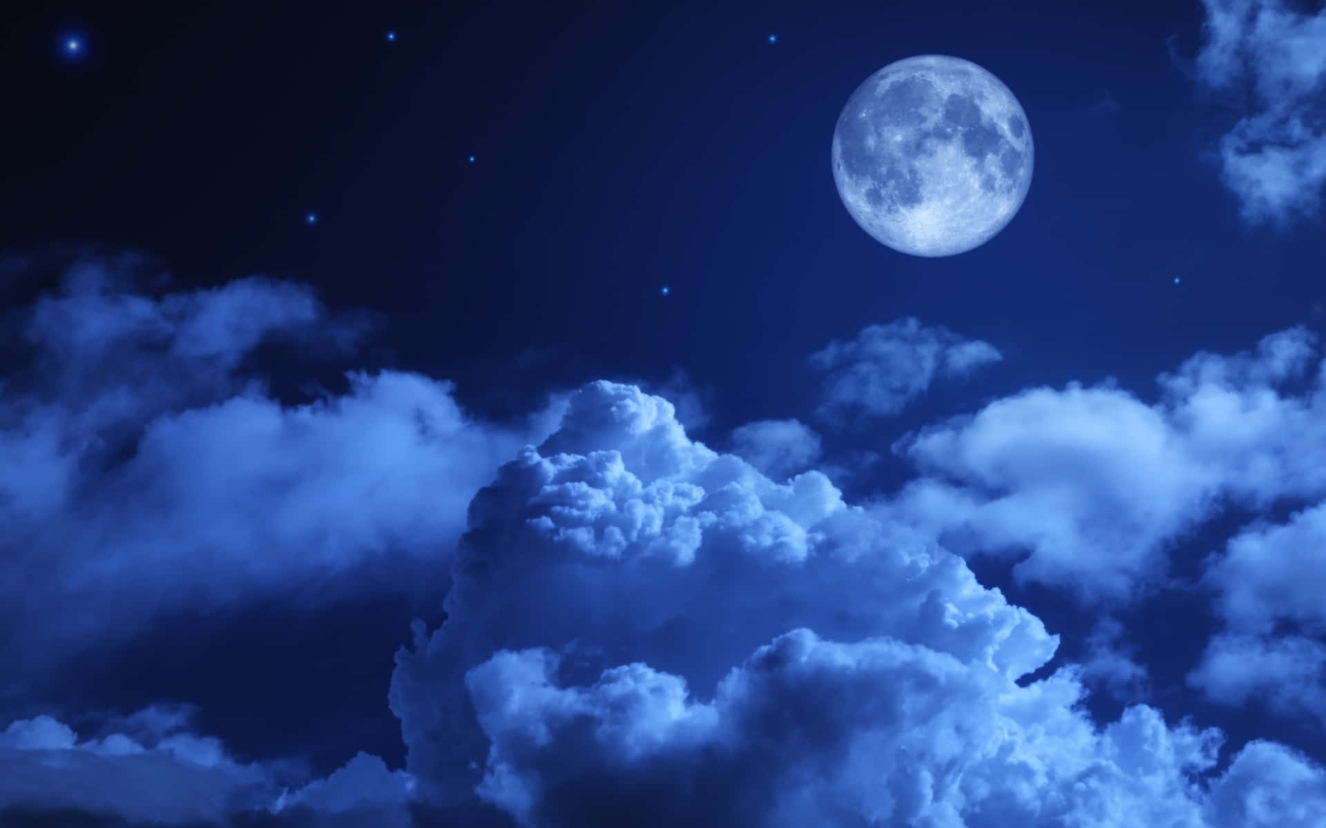 White Clouds, moon, blue clouds, Full HD Desktop Wallpaper