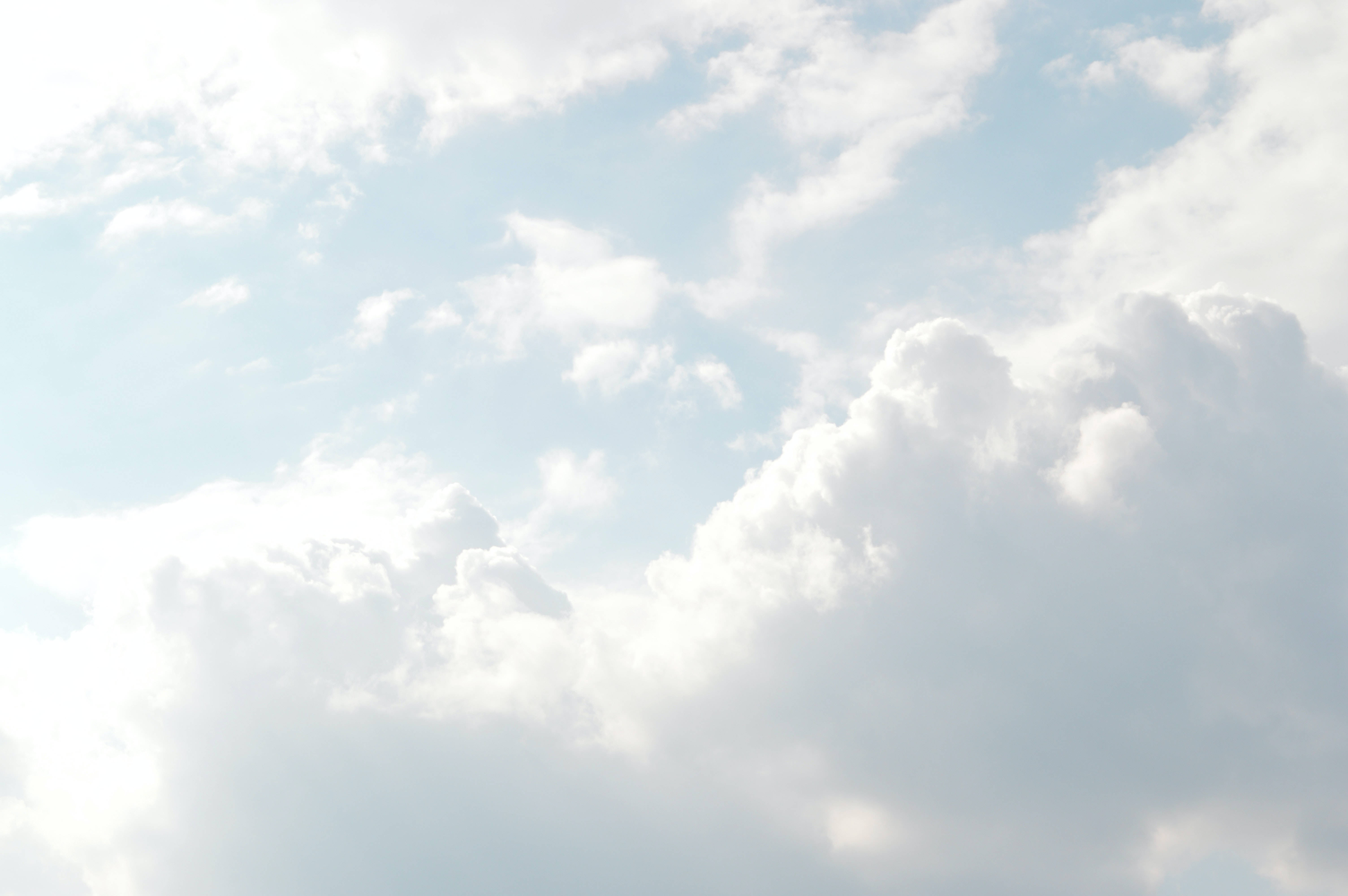 Pure White Clouds, soft white clouds, pale blue sky, 5K Desktop Wallpaper