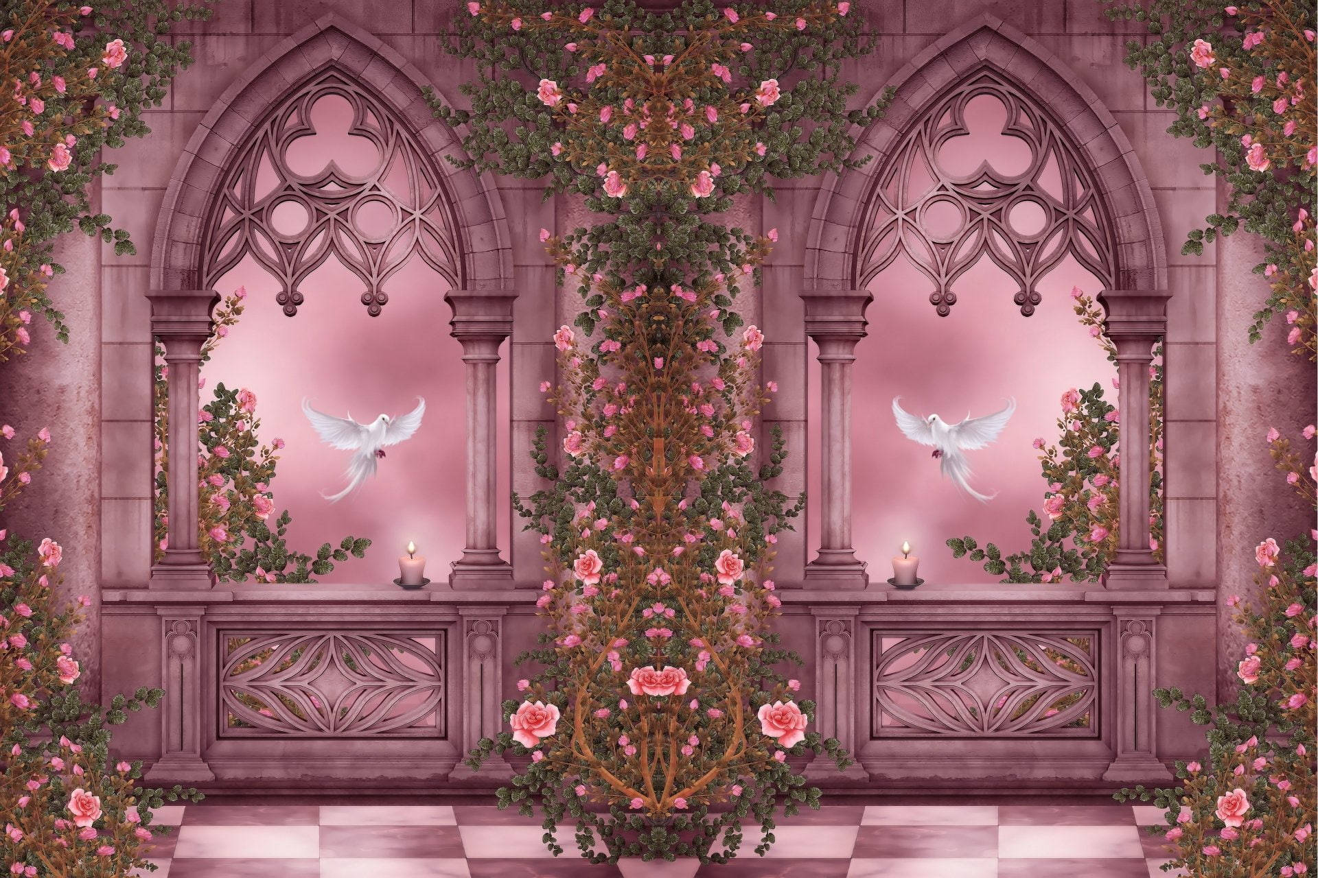 White Dove, Vintage Castle, Gothic stone chapel, Full HD Desktop Wallpaper