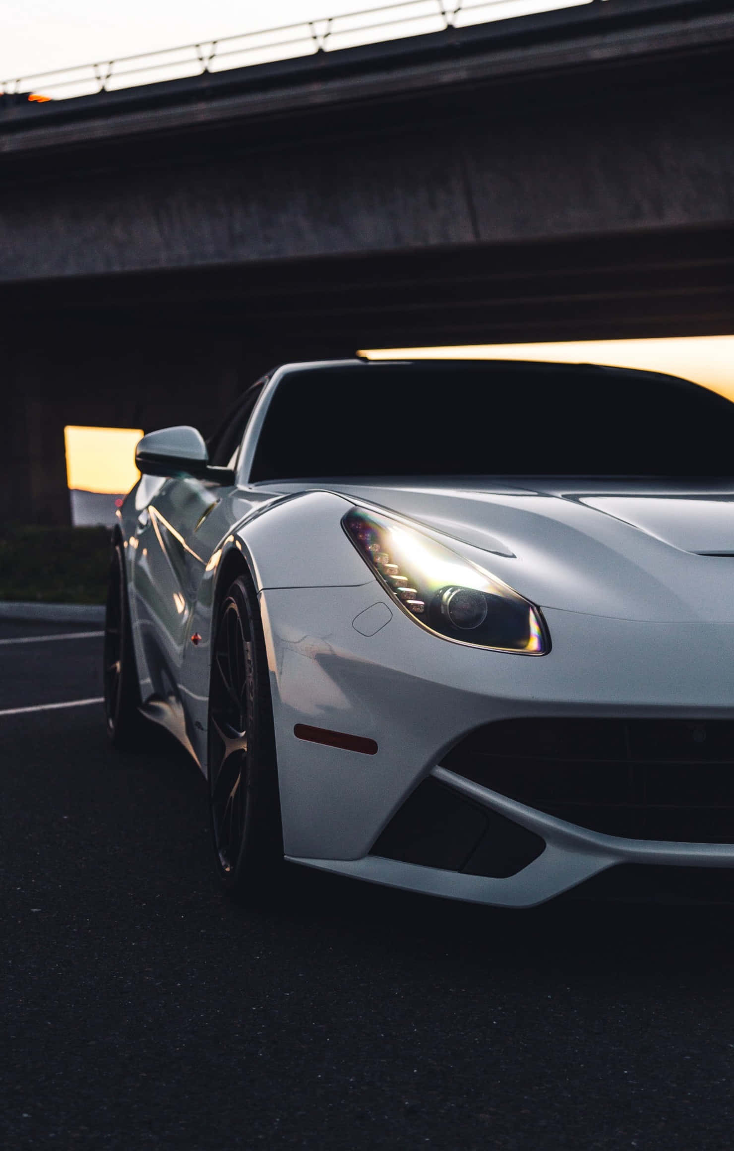 White Ferrari, sleek white sports car, golden sunset light, Full HD Phone Wallpaper