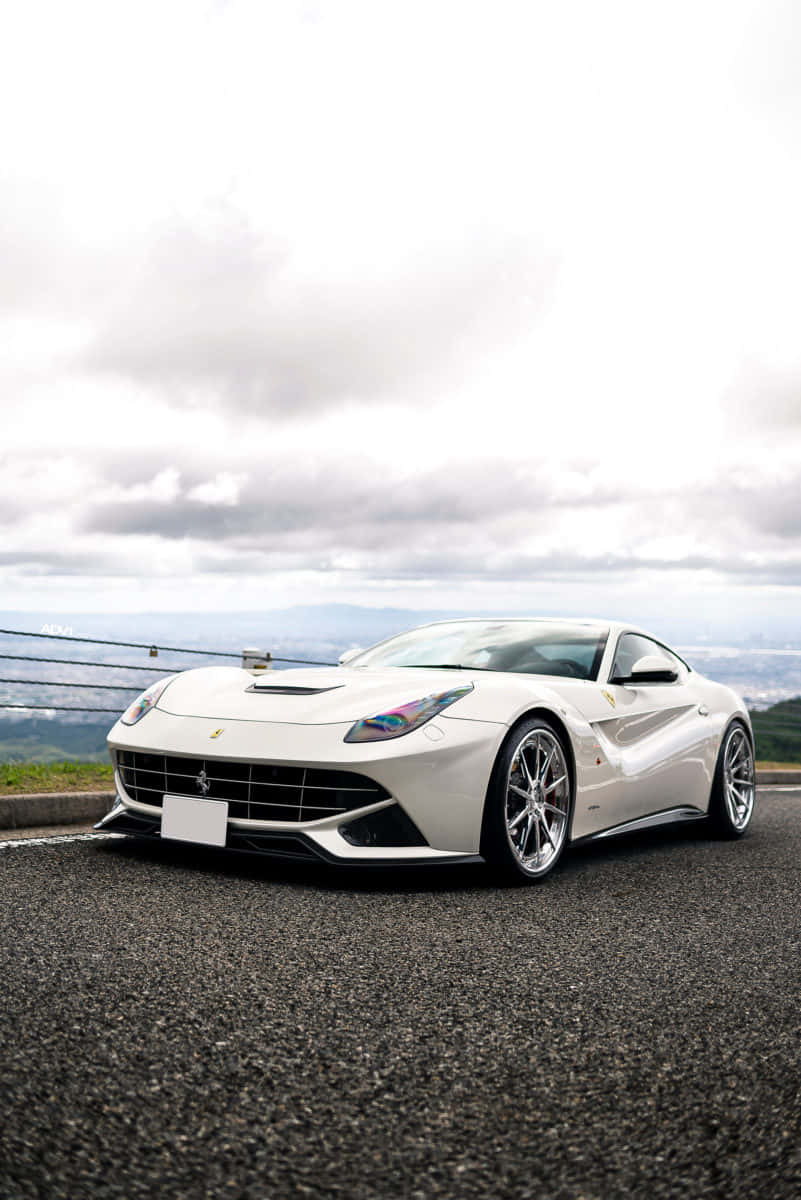 White Ferrari, sports car, mountain road, SD Phone Wallpaper
