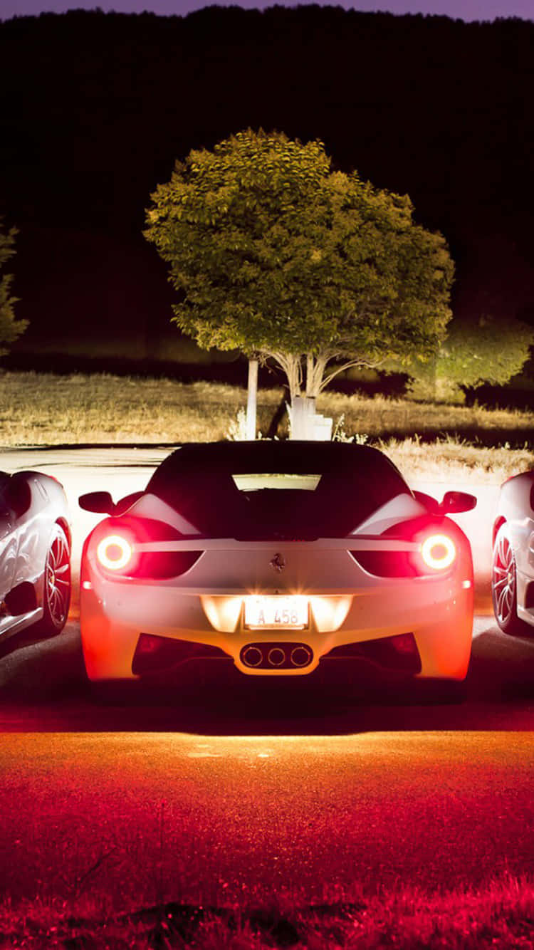 White Ferrari iPhone, sleek silver sports car, vibrant red taillights, HD Phone Wallpaper