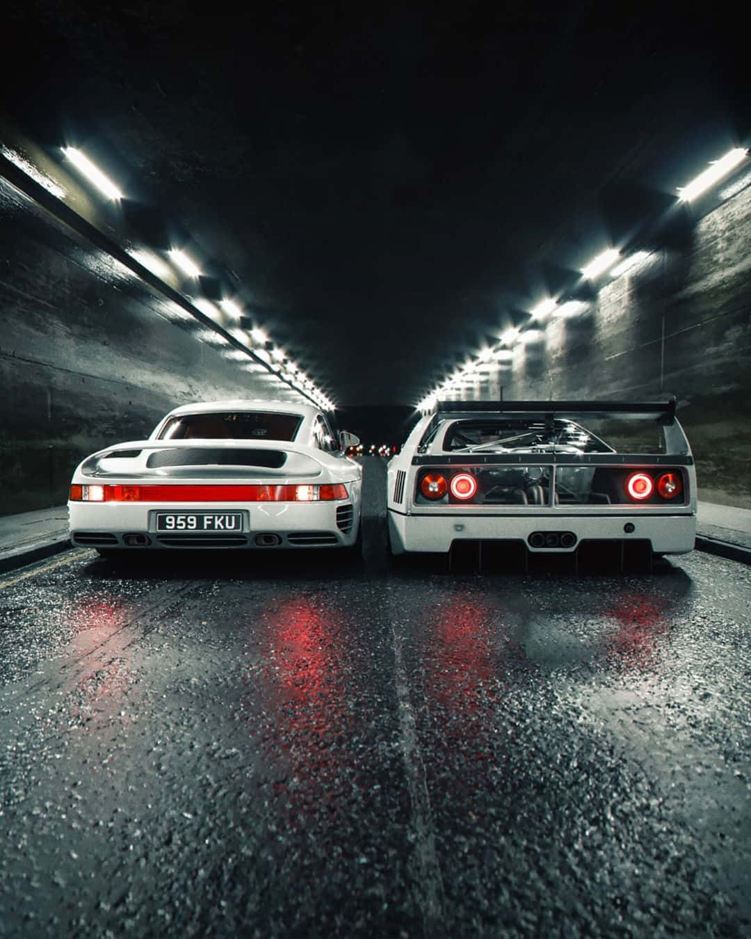 White Ferrari iPhone, classic sports cars, wet tunnel, HD Phone Wallpaper