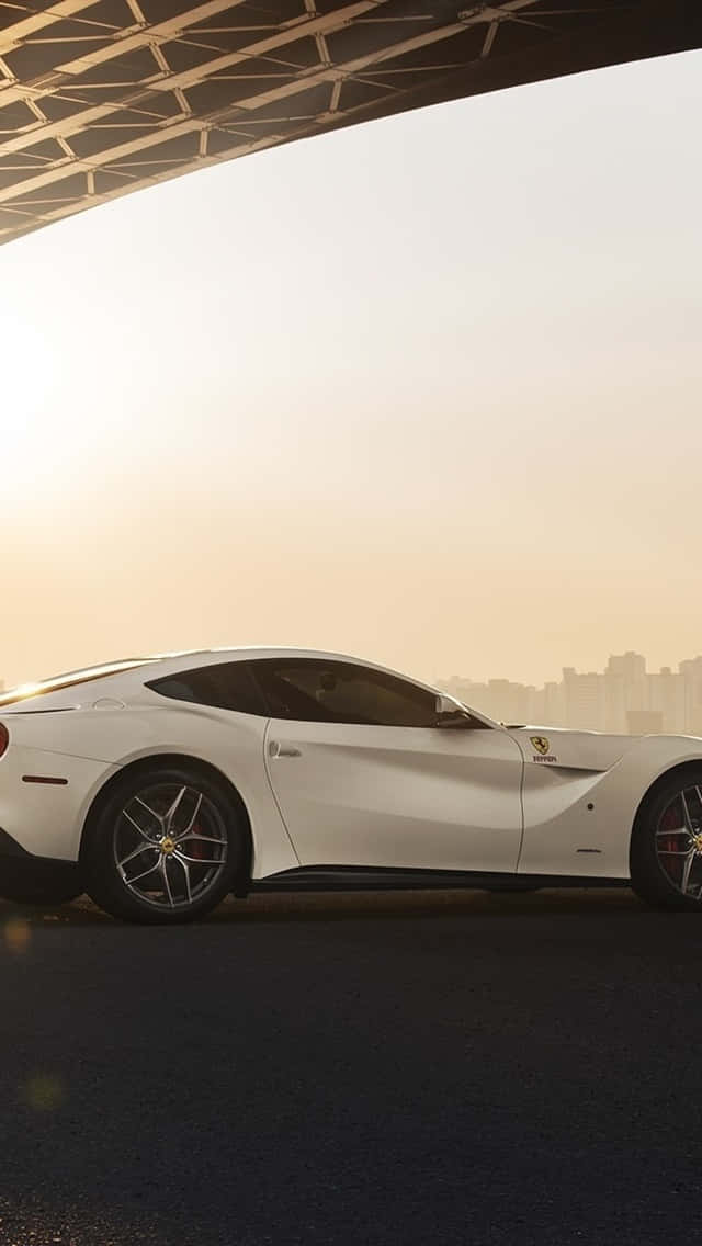White Ferrari, iPhone, golden hour, SD Phone Wallpaper