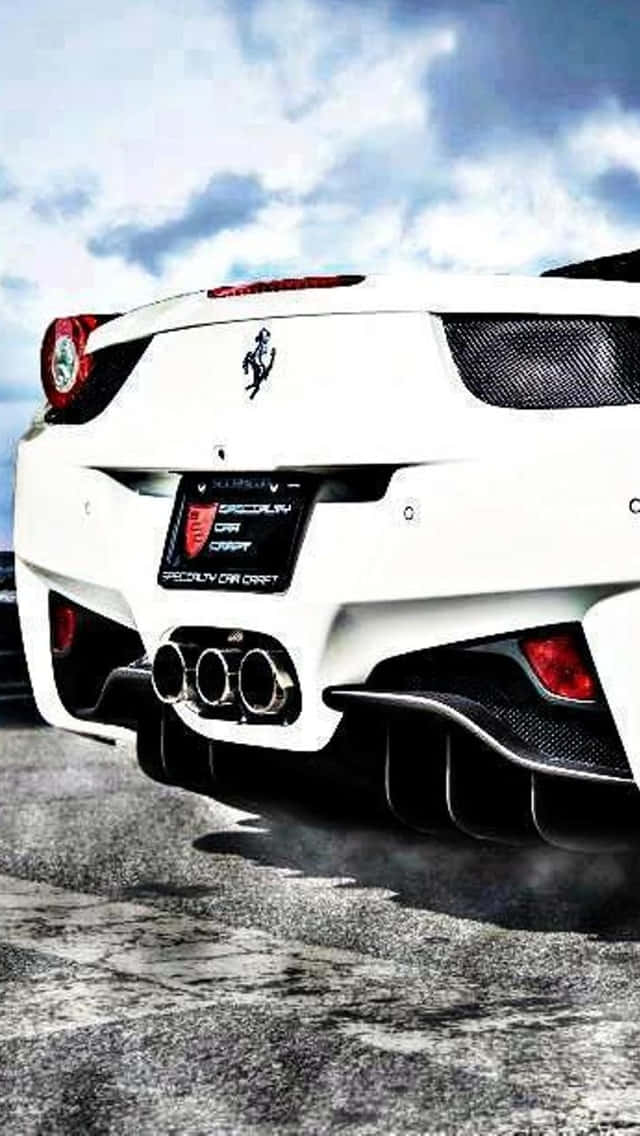 White Ferrari, quad exhausts, carbon fiber details, SD Phone Wallpaper