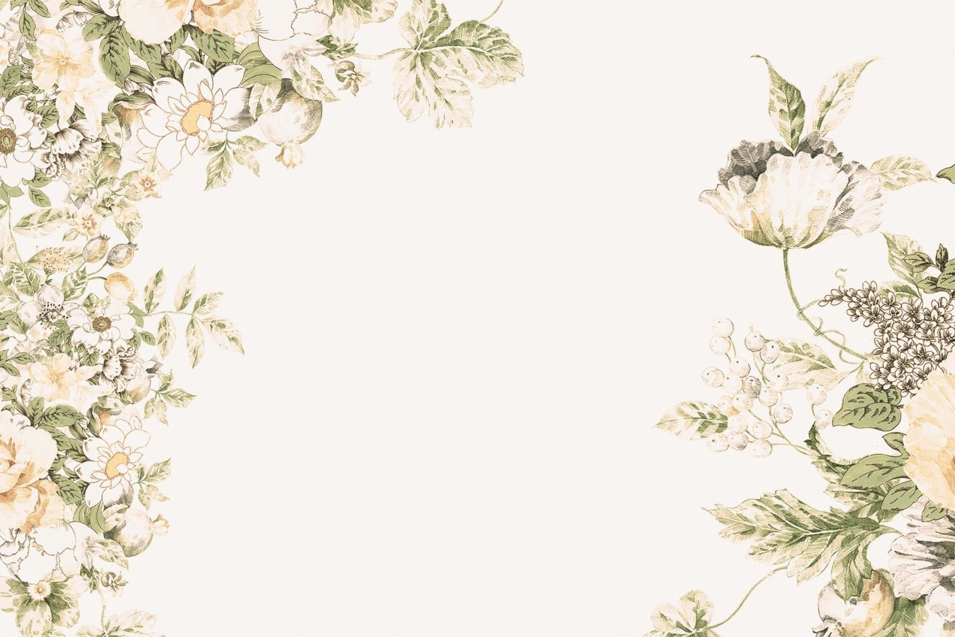 elegant white floral design, cream white, sage green, Full HD Desktop Wallpaper