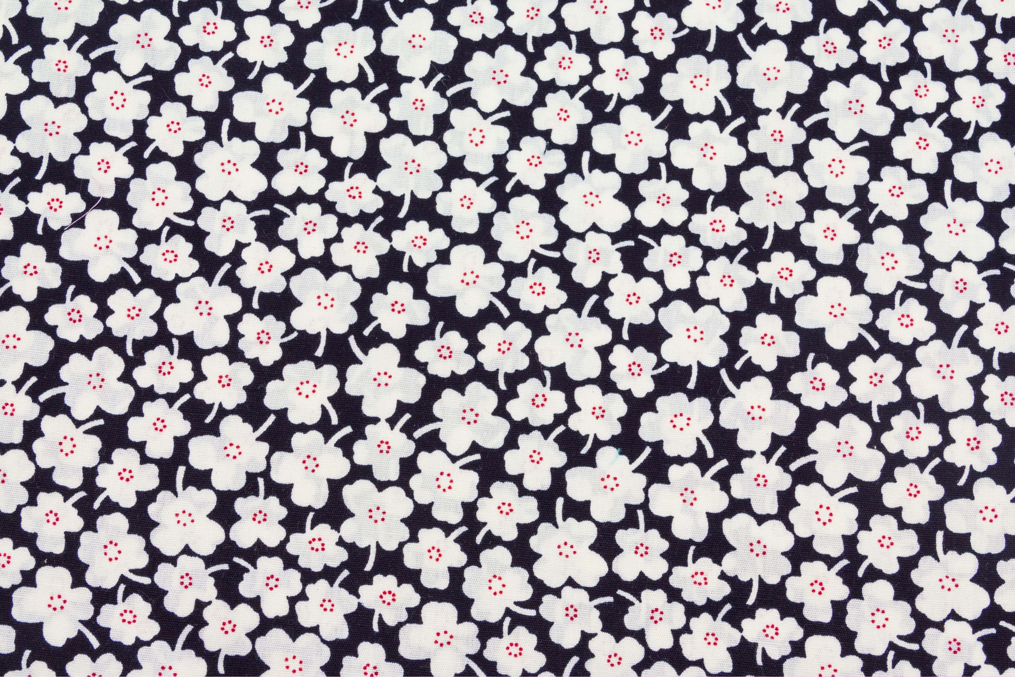 white floral pattern, black fabric, five-petaled flowers, 2K Desktop Wallpaper