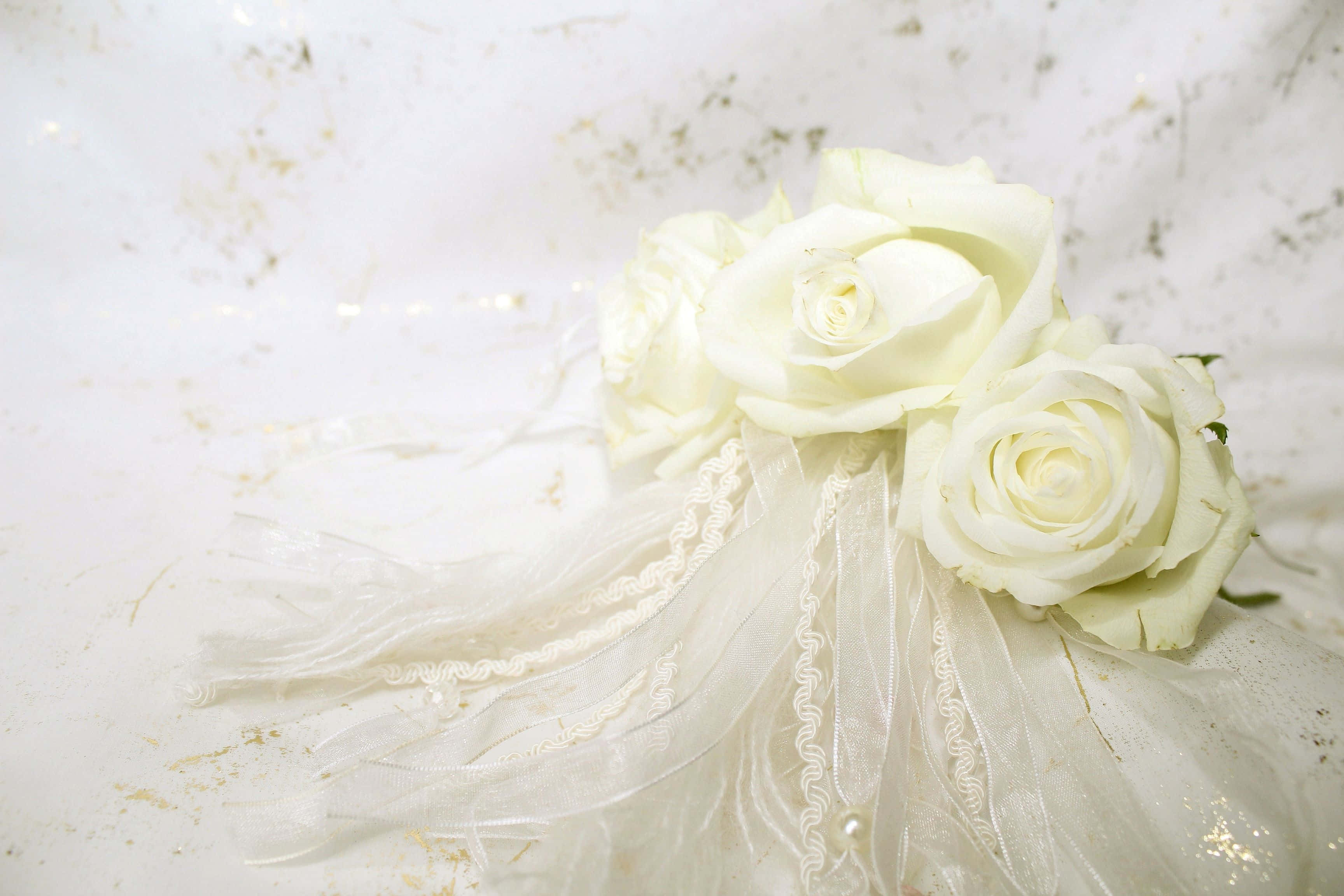 White Roseson Lace Fabric, white roses, delicate lace, 2K Desktop Wallpaper