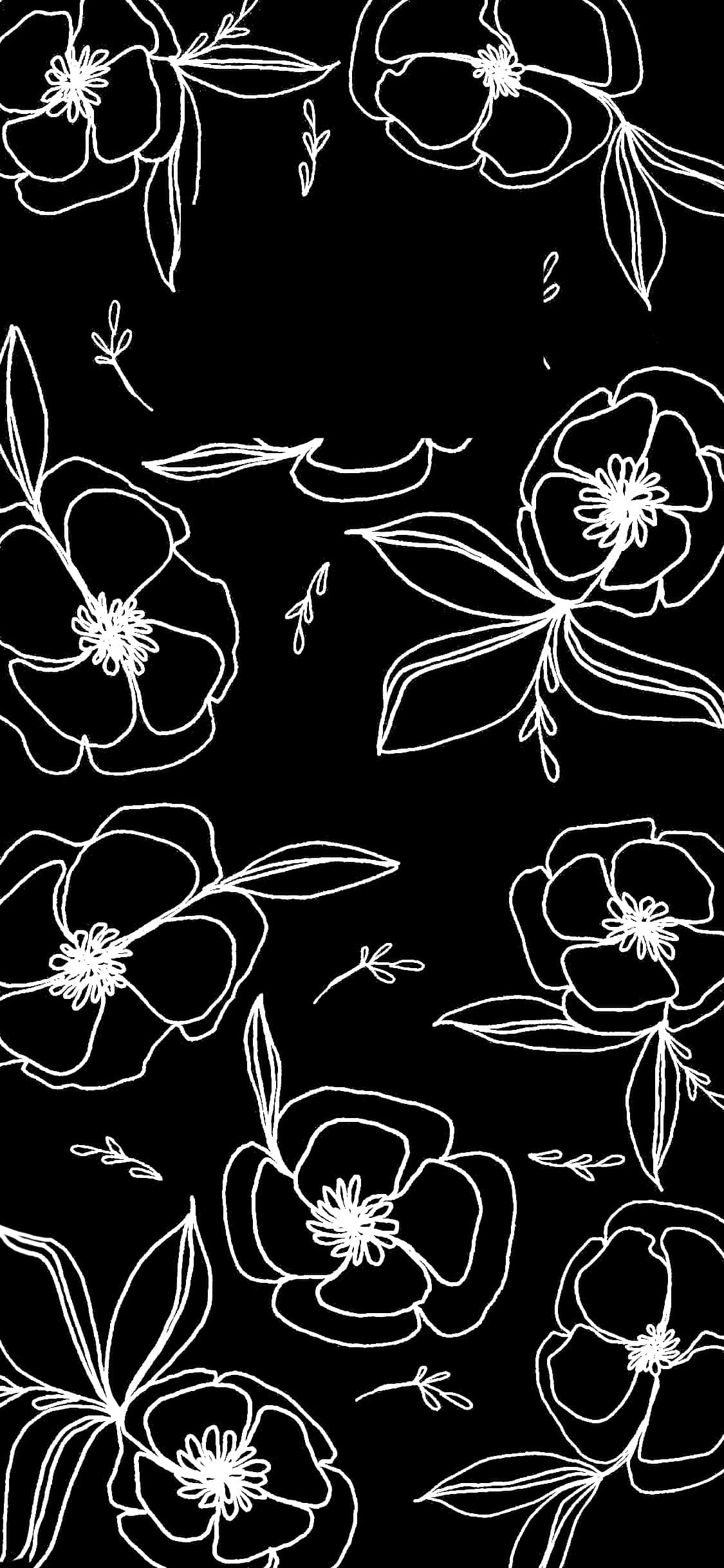 Black And White Sketch Line Flower iPhone, white line-drawn flowers, leaves, Full HD Phone Wallpaper