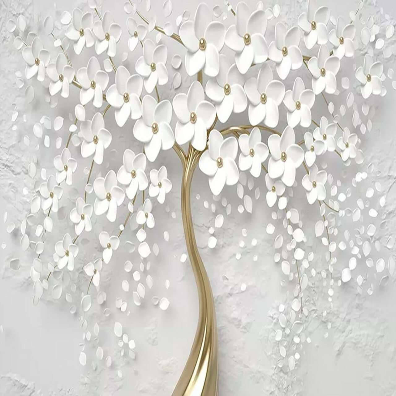 paper tree, white flower, gold stems, HD Desktop Wallpaper