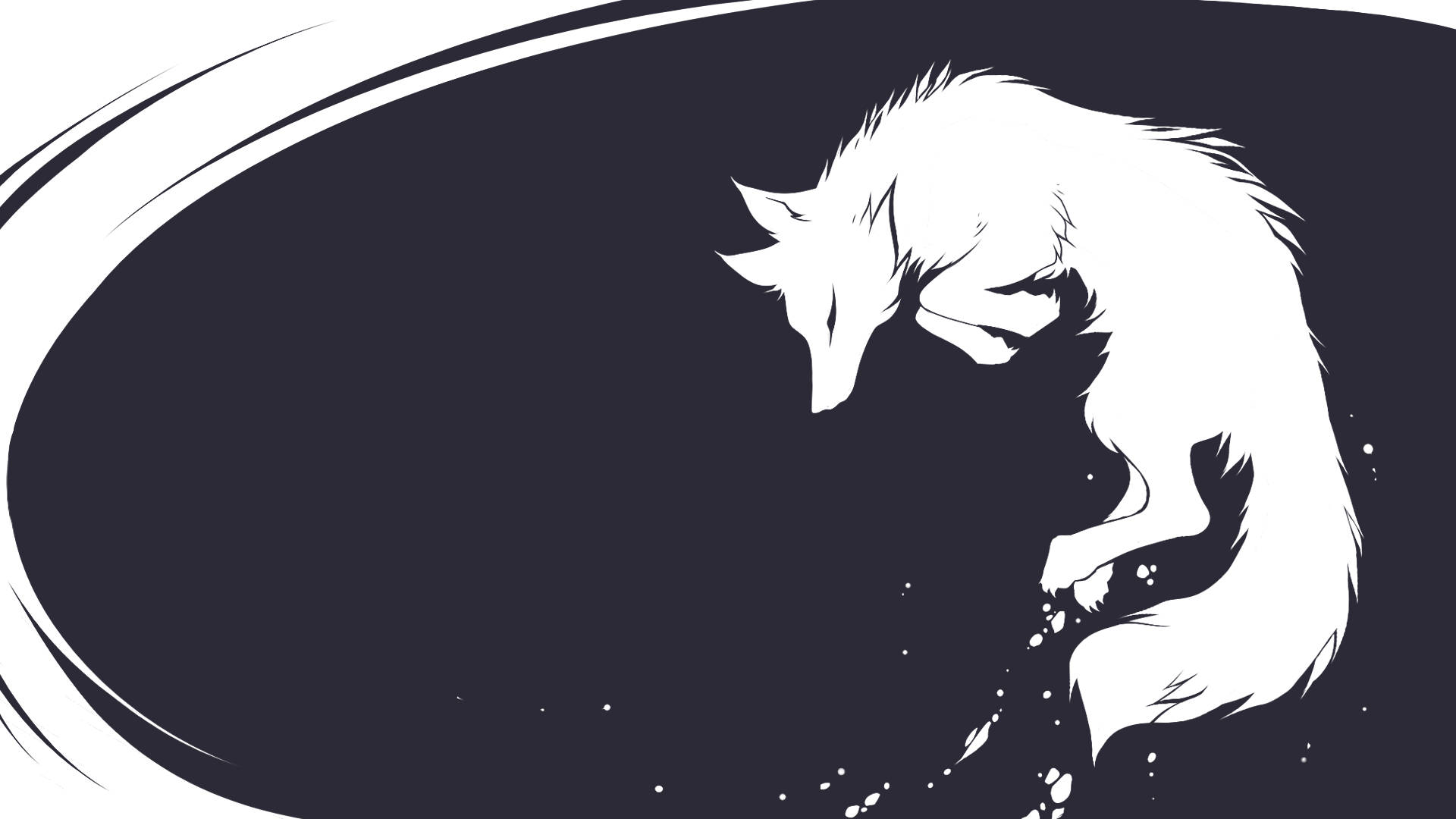 White Fox, minimalist white fox silhouette, dark background, Full HD Desktop Wallpaper