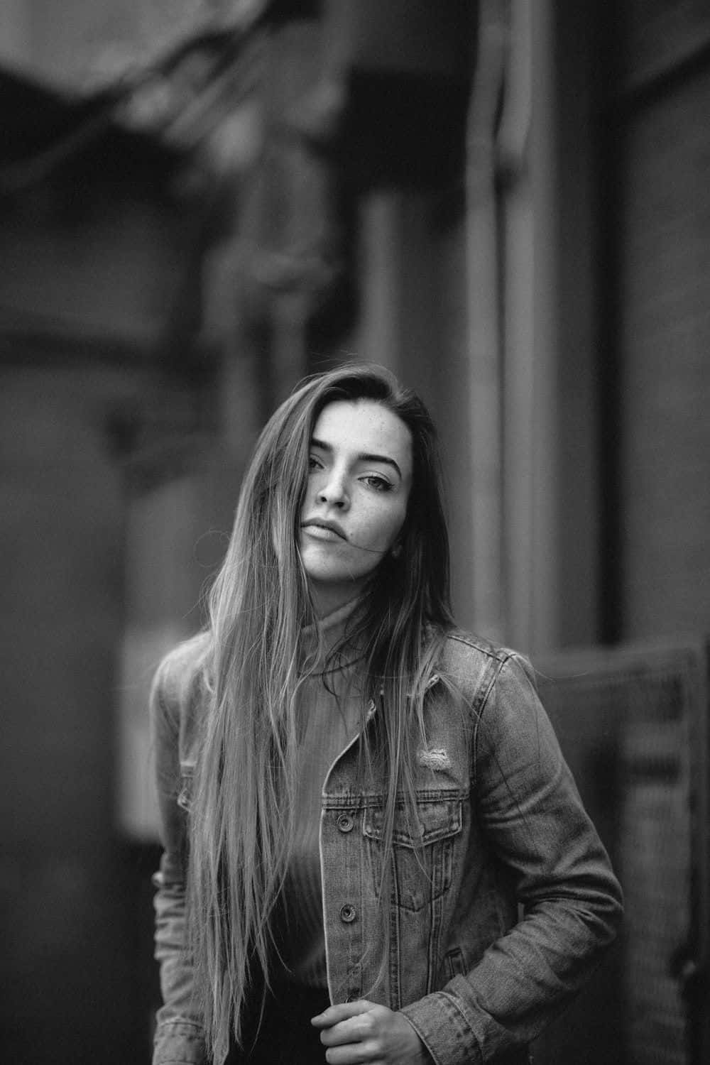White Girl, monochrome, denim jacket, HD Phone Wallpaper