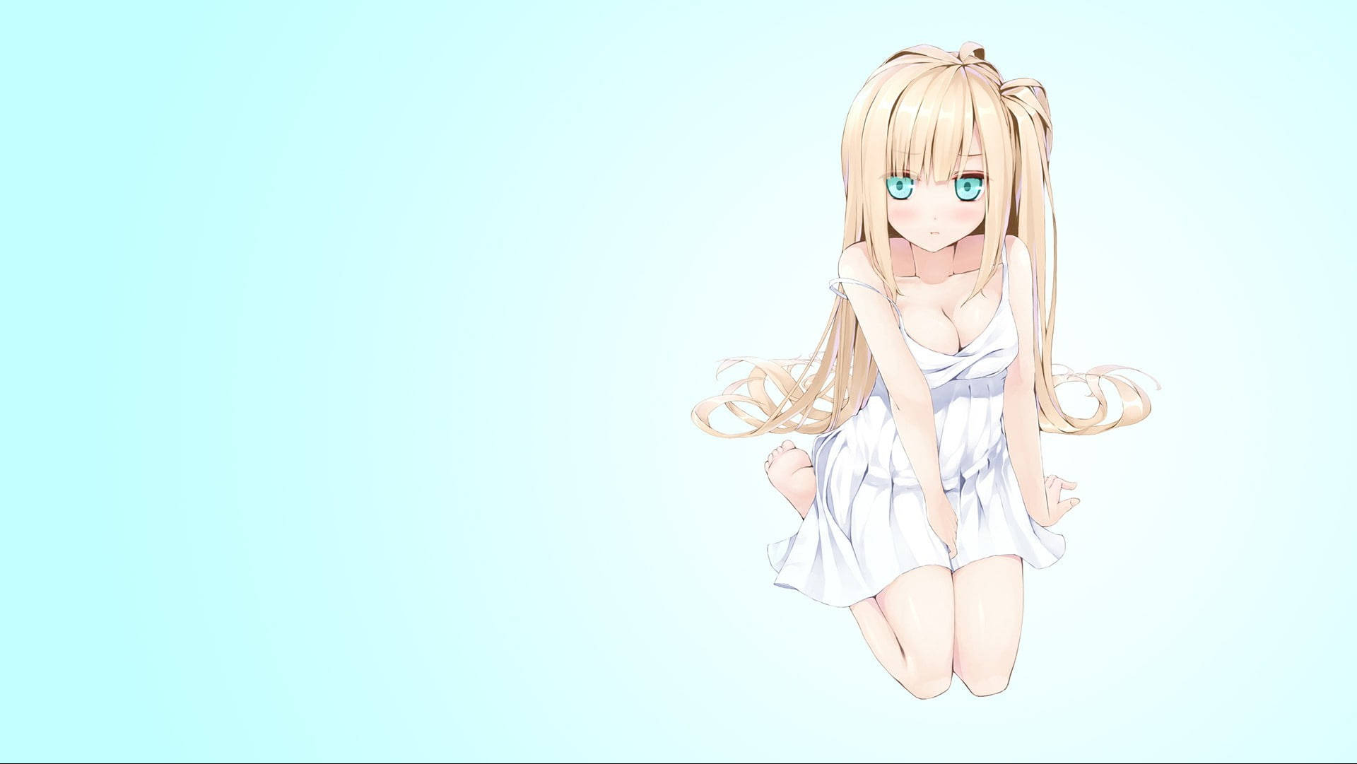 anime girl, blonde pigtails, blue eyes, Full HD Desktop Wallpaper