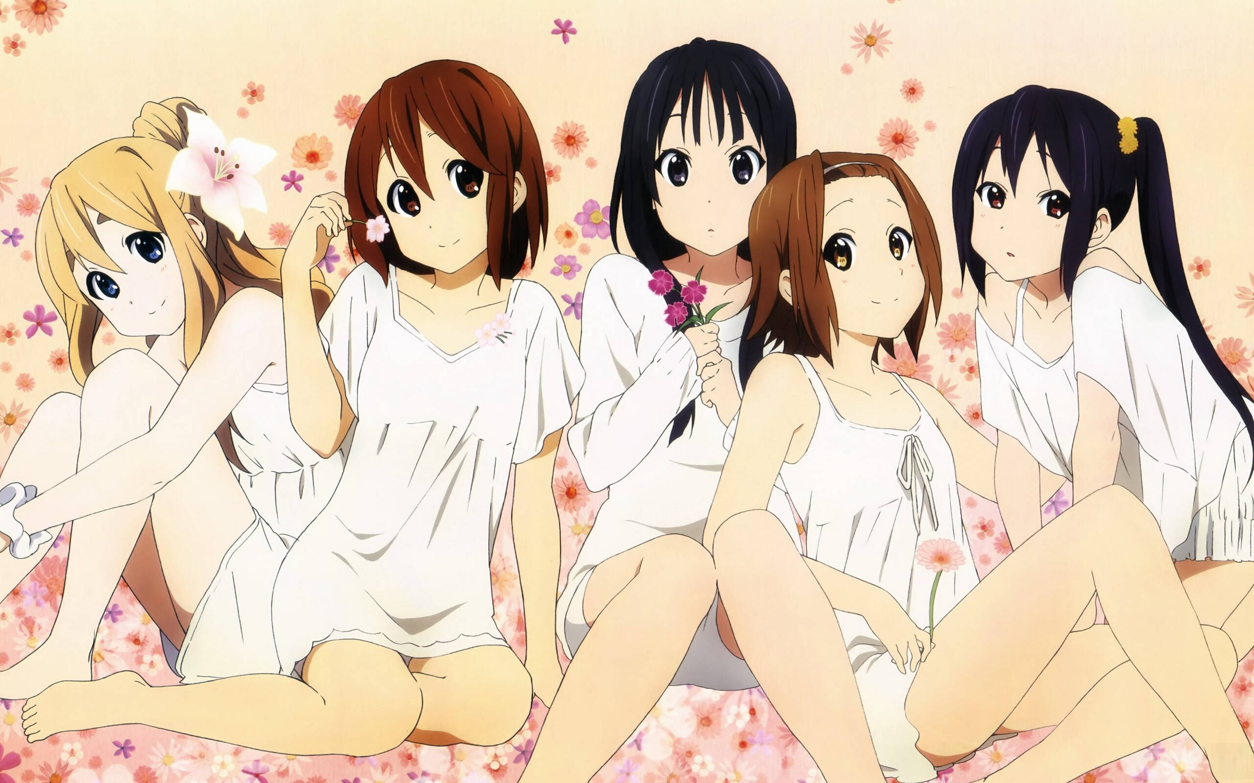 K-on, Girls, white nightgowns, 2K Desktop Wallpaper