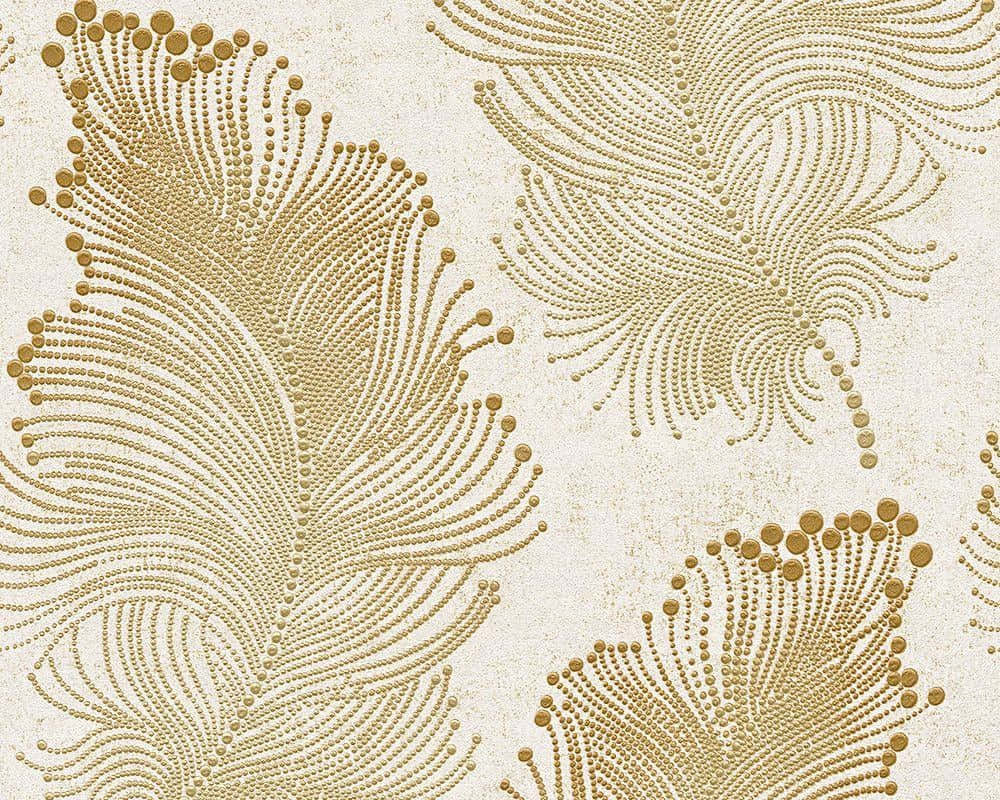 White Gold, golden feather motifs, dotted lines, SD Desktop Wallpaper