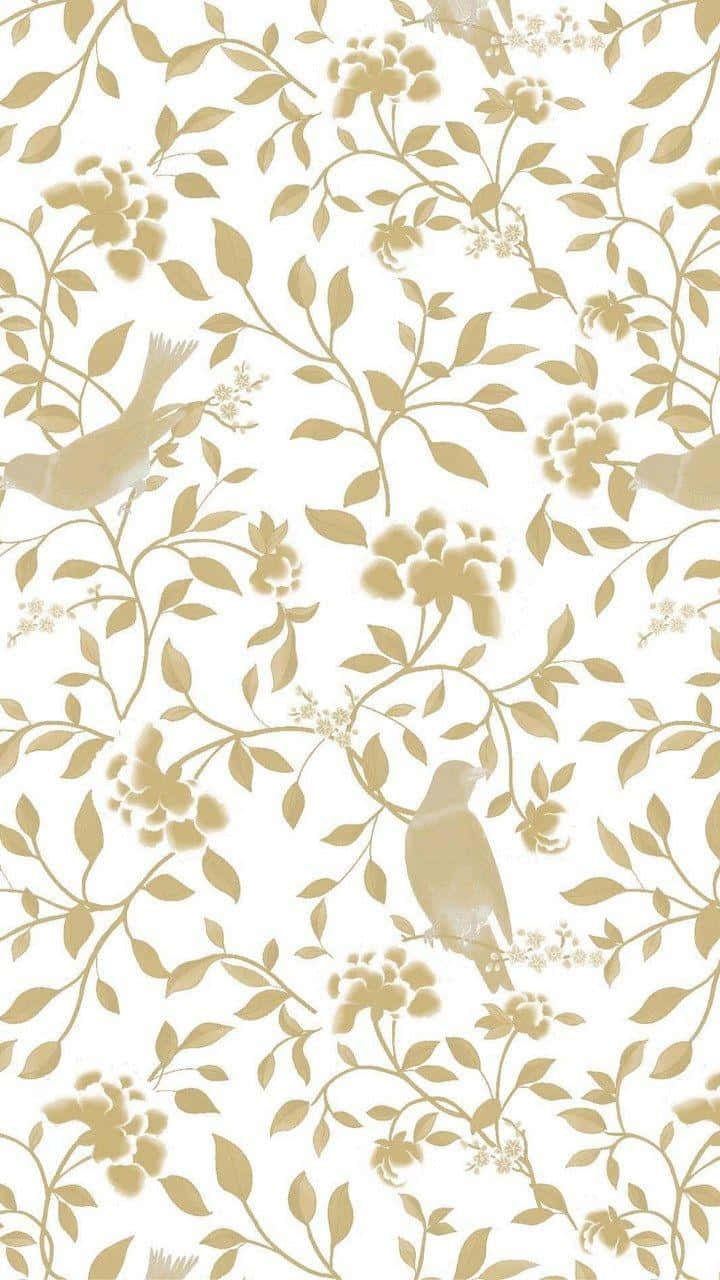 White Gold, gold floral vines, perched birds, HD Phone Wallpaper