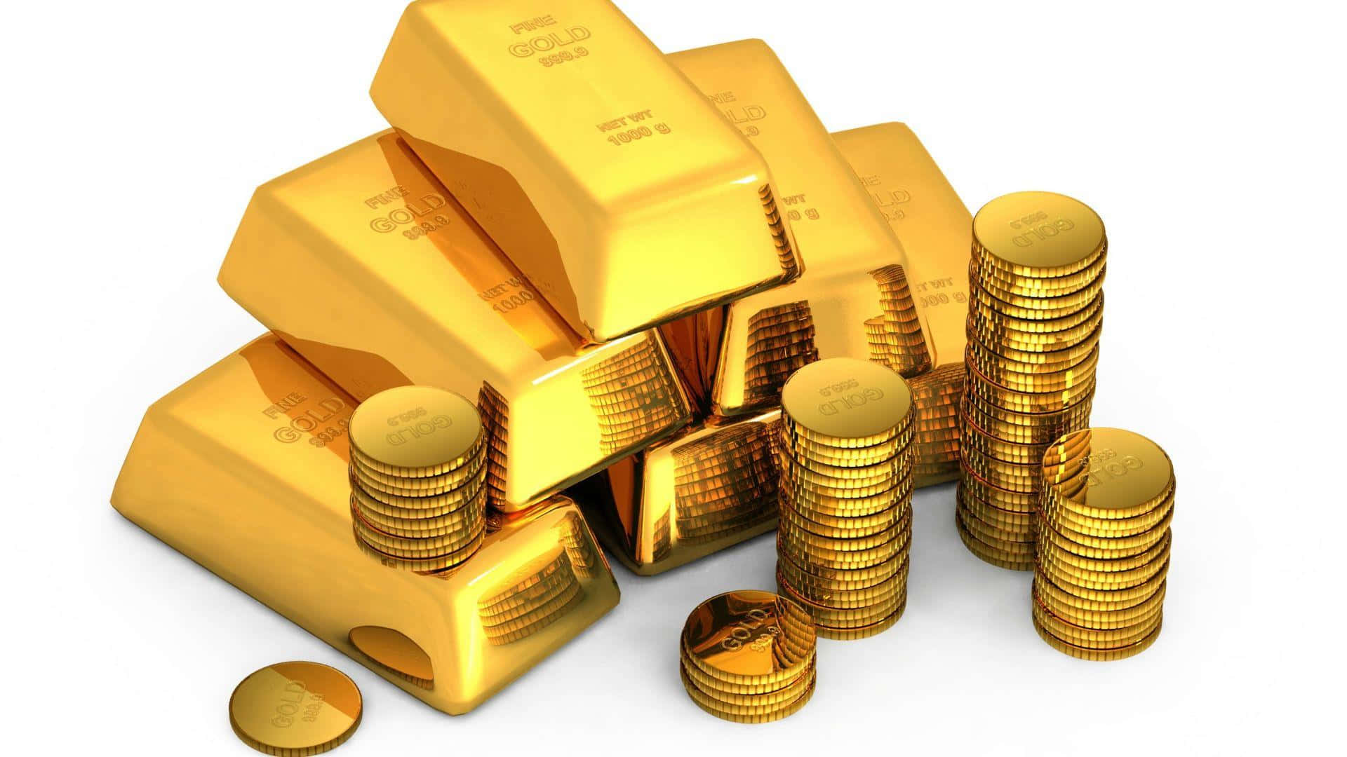 White Gold, gold bars, coins, Full HD Desktop Wallpaper