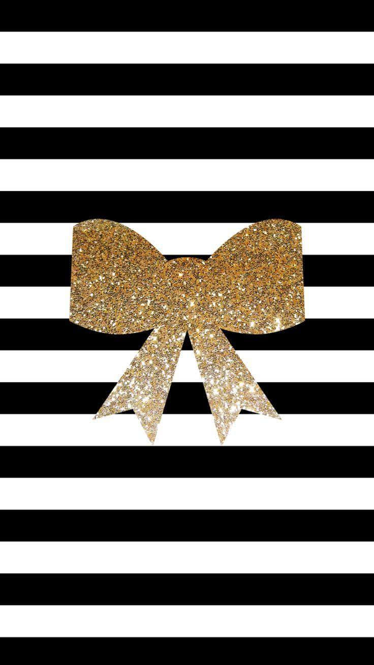 White Gold, gold bow, black and white horizontal stripes, HD Phone Wallpaper