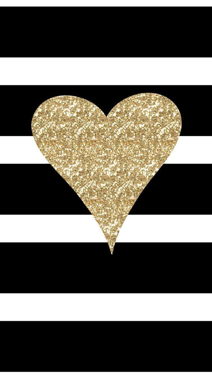 White Gold, gold heart, black and white horizontal stripes, HD Phone Wallpaper