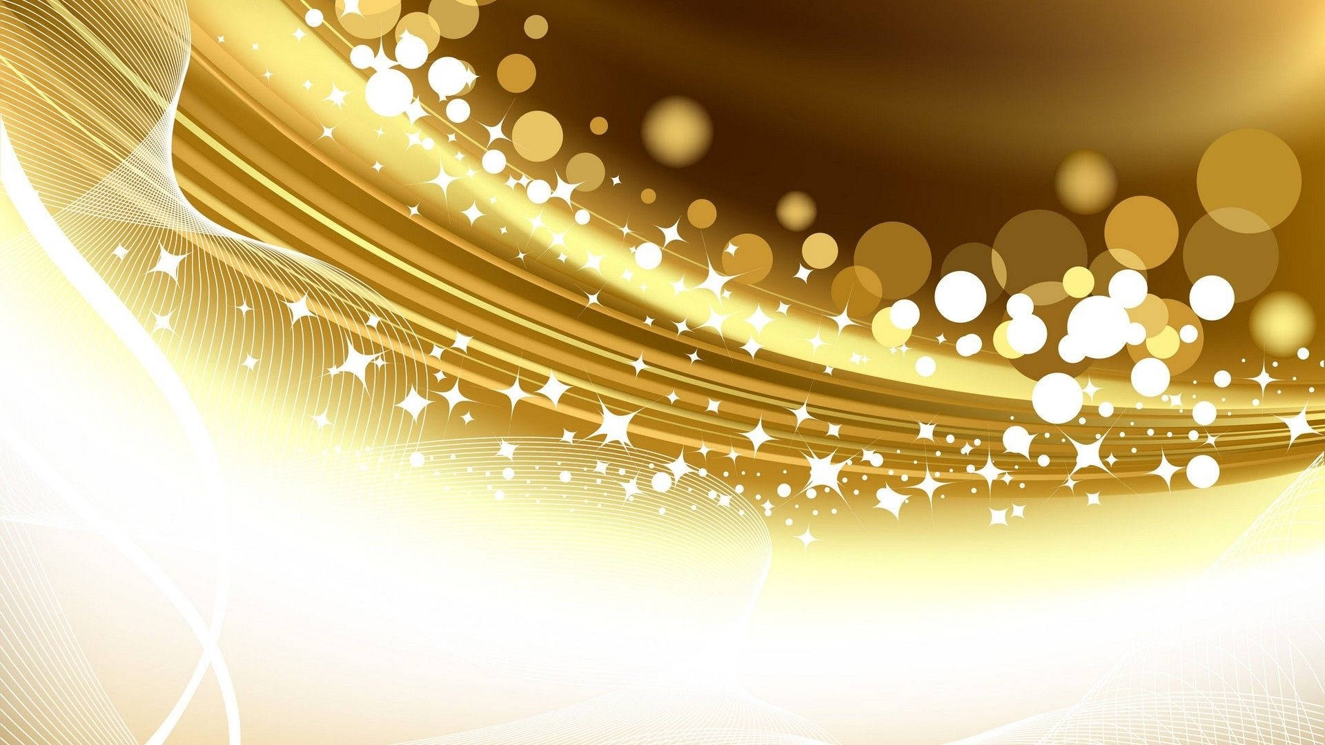 White And Gold Stream Background, golden abstract waves, sparkling stars, Full HD Desktop Wallpaper