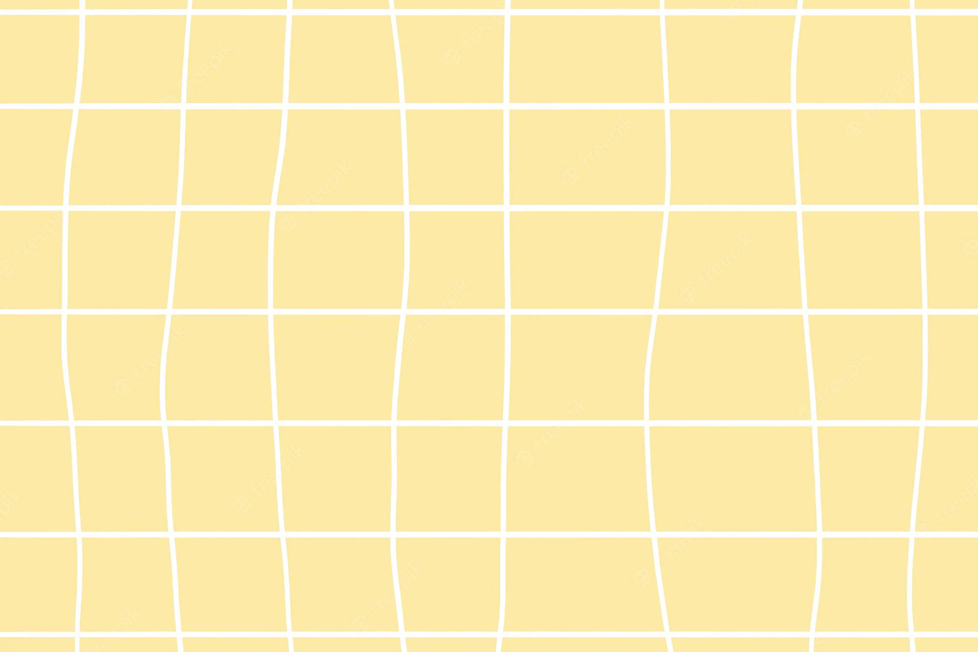 Yellow White Grid Aesthetic, soft yellow background, slightly wavy white grid lines, Full HD Desktop Wallpaper