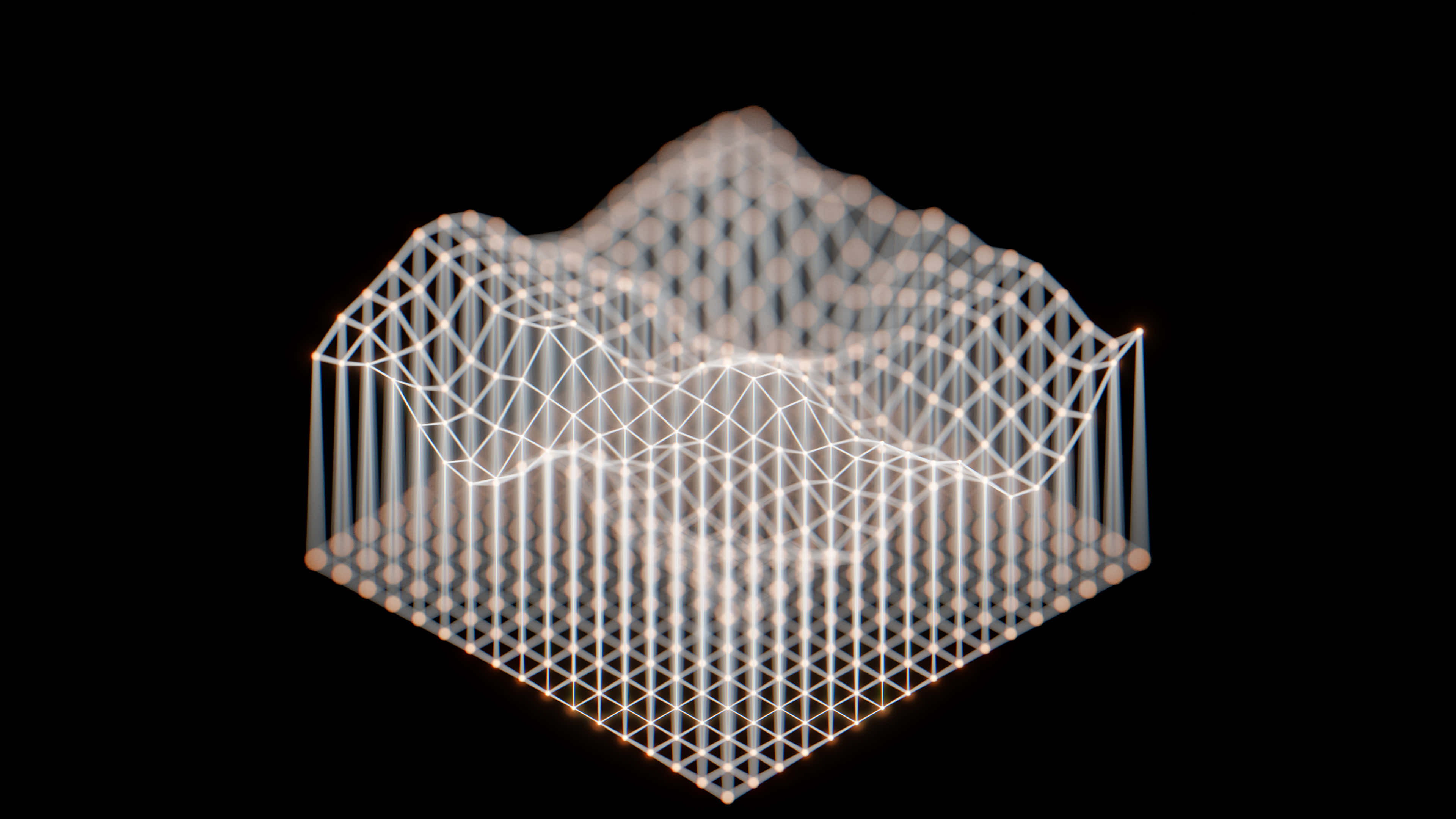 white grid, glowing wireframe mountain, white light, 4K Desktop Wallpaper