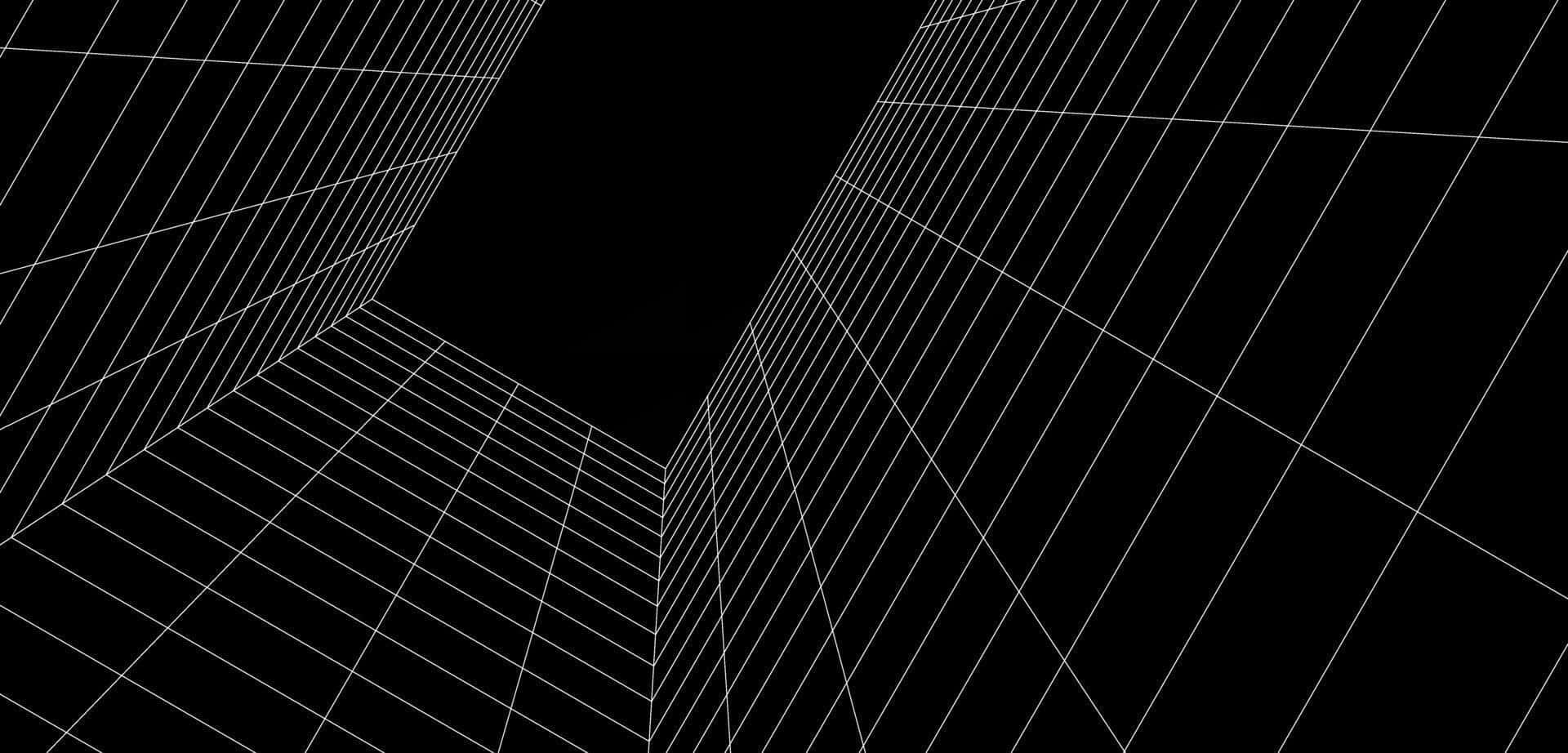 white grid, black and white digital grid, geometric tunnel illusion, Full HD Desktop Wallpaper