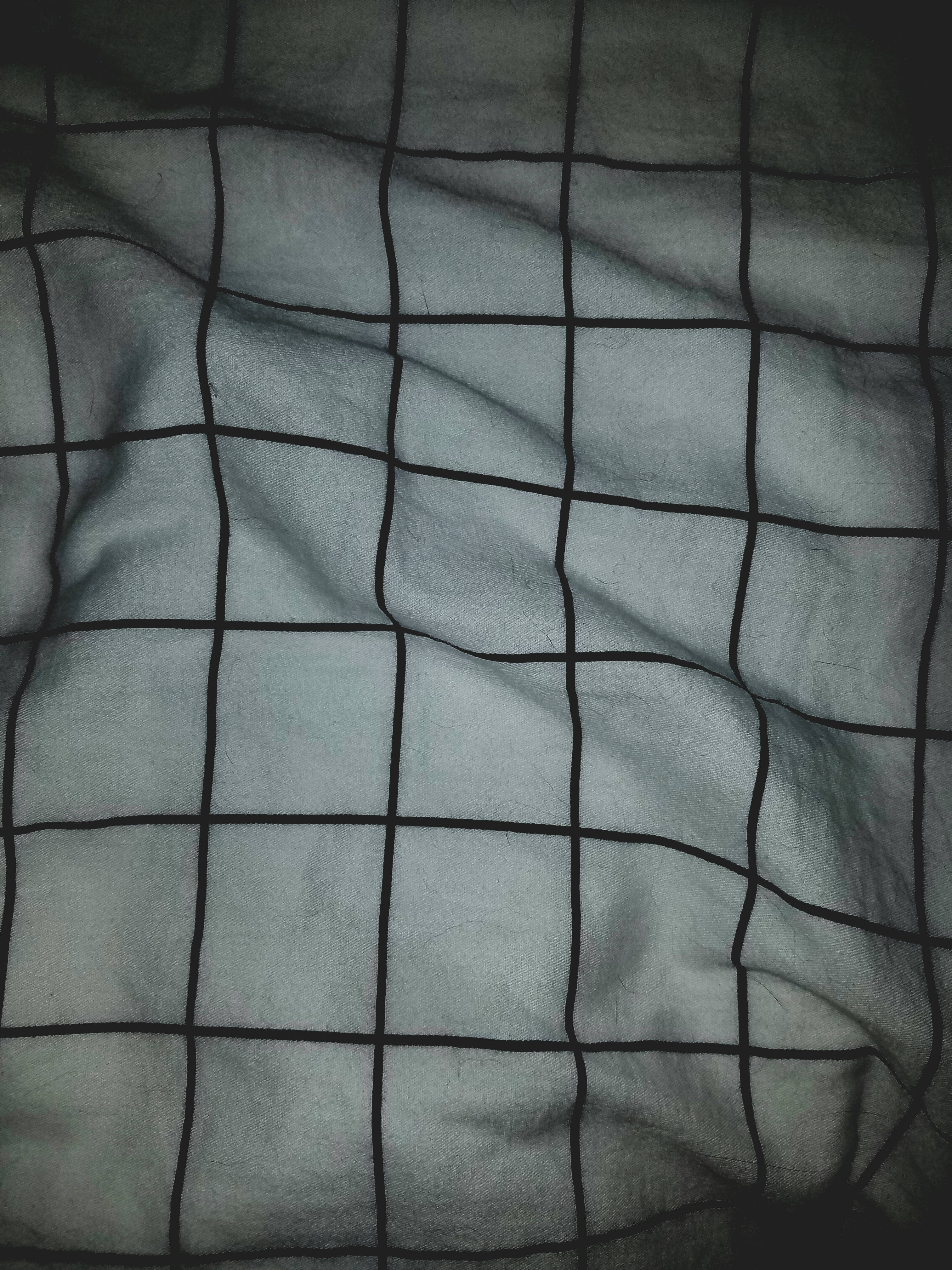 black and white aesthetic grid, soft gray fabric, black grid lines, 4K Phone Wallpaper