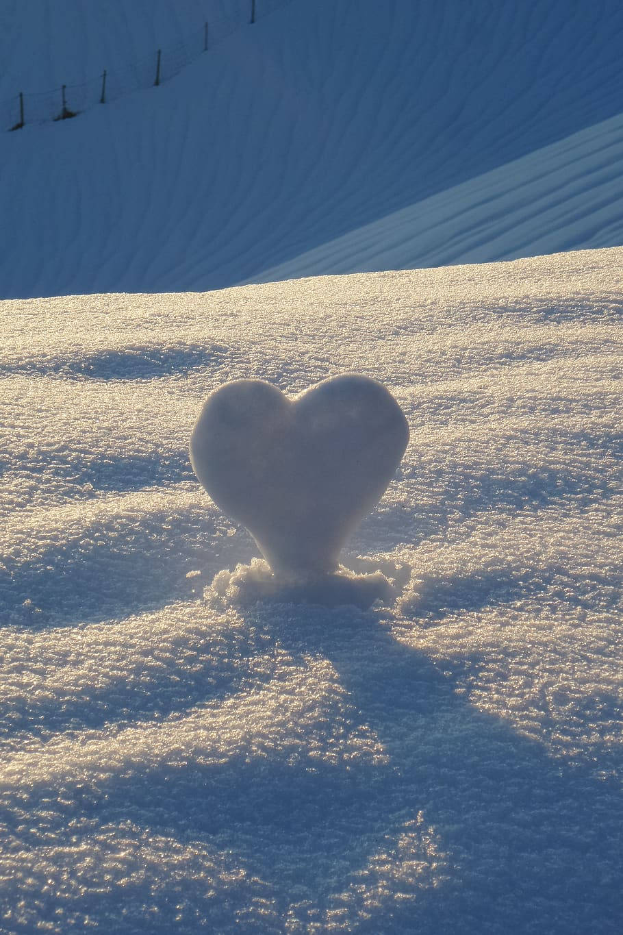 Snow White Heart, heart-shaped snow sculpture, golden sunlight, HD Phone Wallpaper