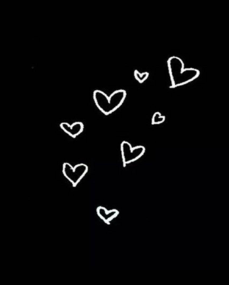 Eight White Hearts, white hand-drawn hearts, stark black background, SD Phone Wallpaper