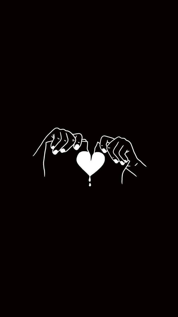 Torn White Heart, white outlined hands, heart, HD Phone Wallpaper