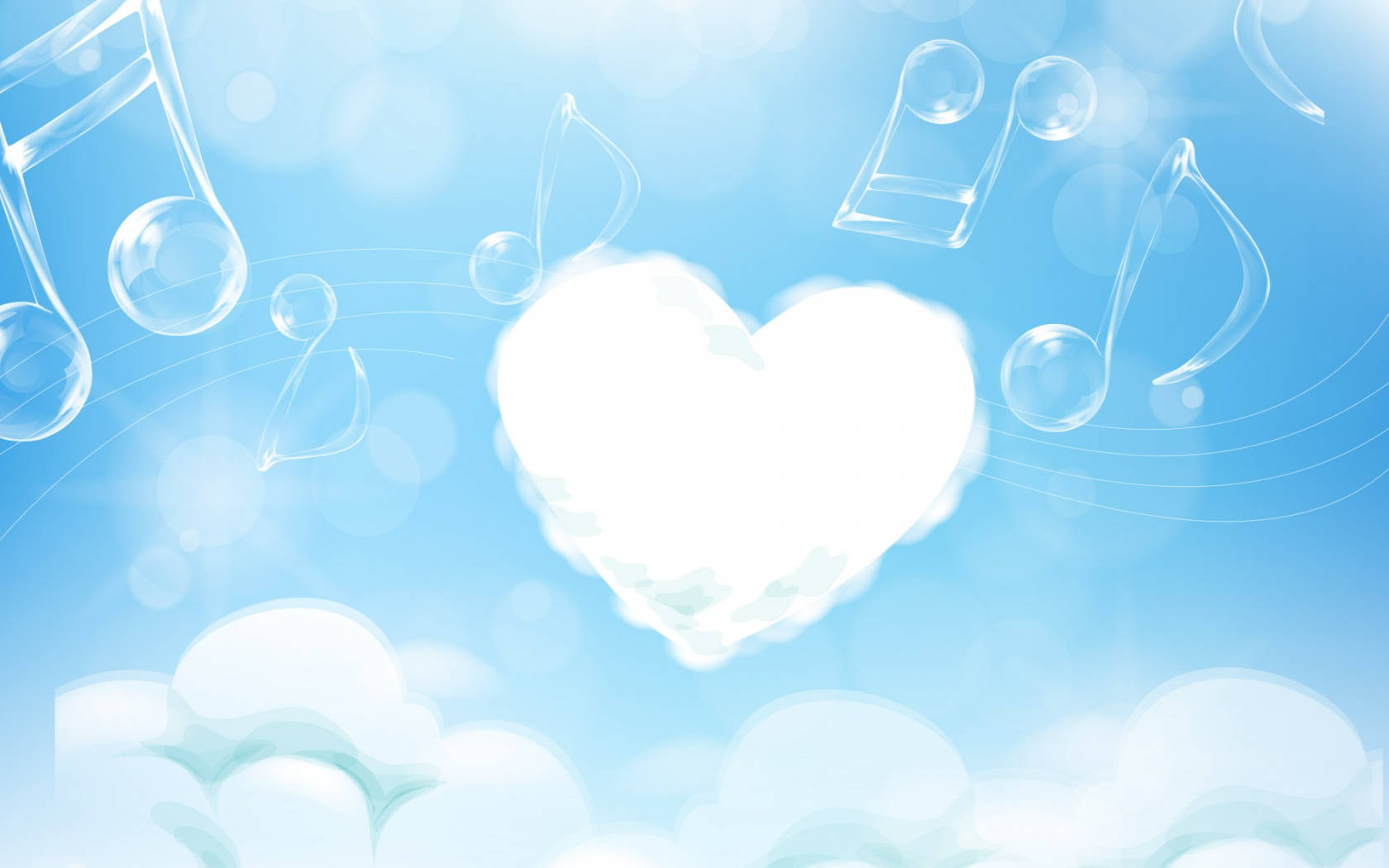White Heart, cloud, musical note, HD Desktop Wallpaper