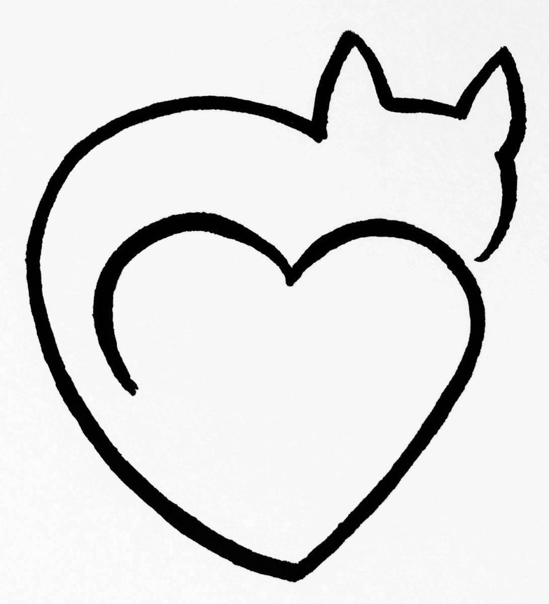 White Heart, cat ears, black outline, SD Phone Wallpaper