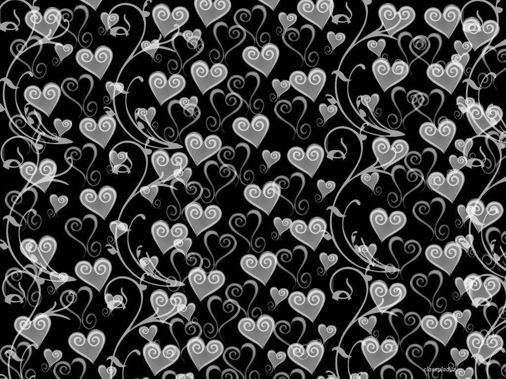 swirling hearts, vines, varying shades of gray, SD Desktop Wallpaper