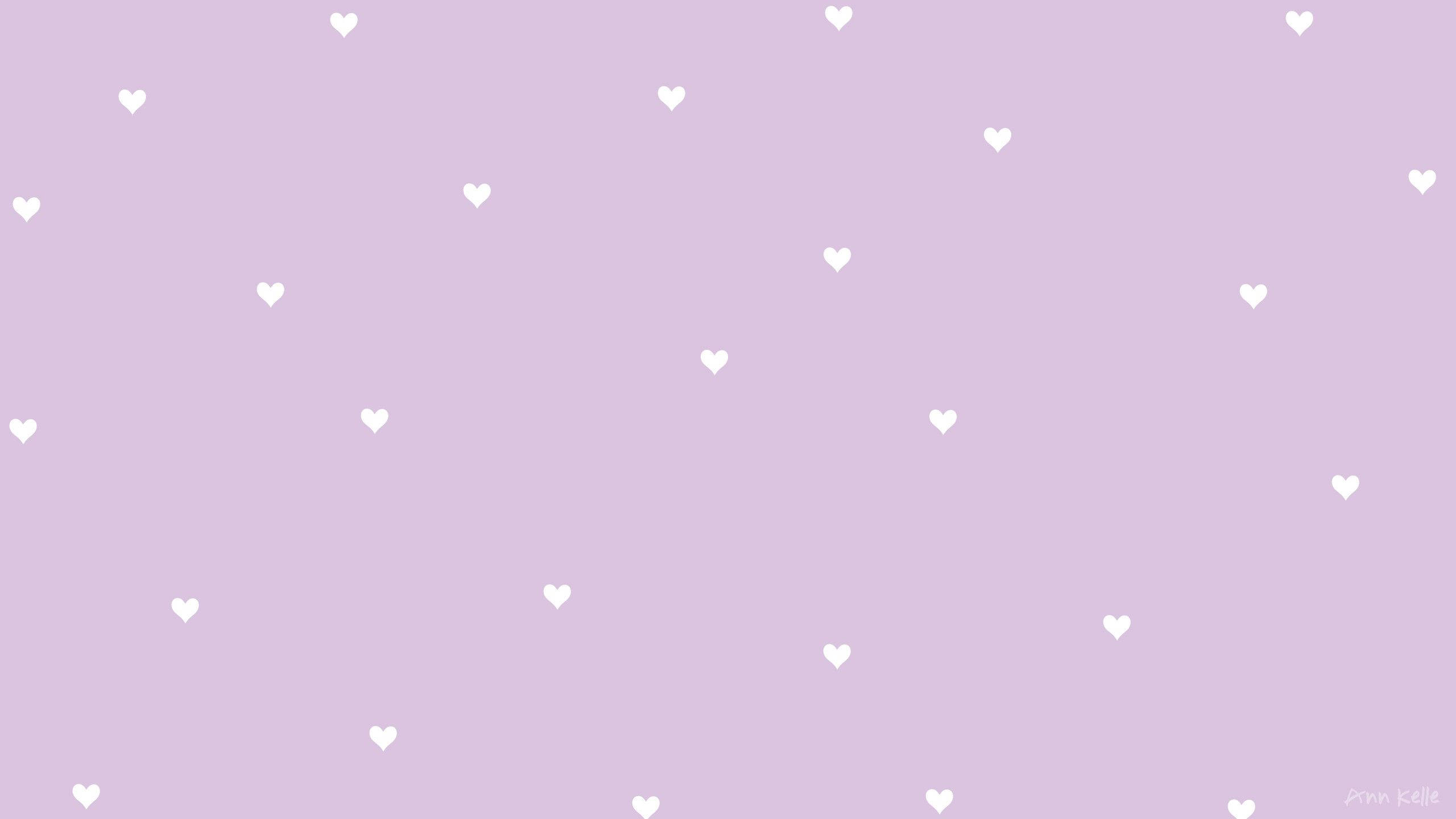 purple, white hearts, soft lavender background, 2K Desktop Wallpaper