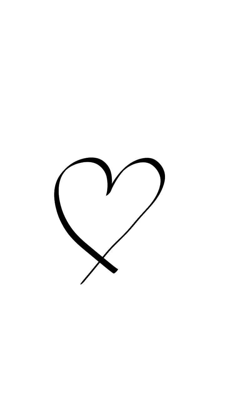 black heart, single intersecting line, plain white background, HD Phone Wallpaper