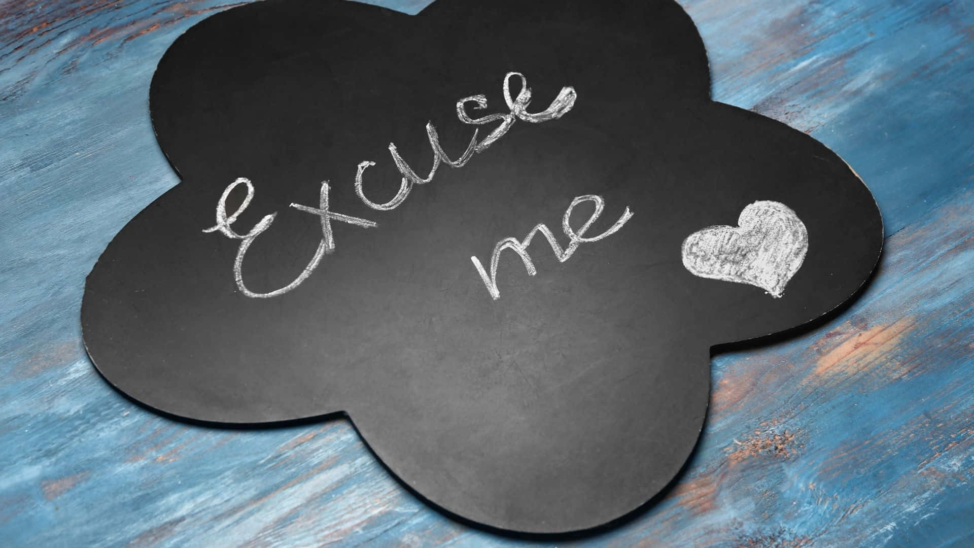 Cursive Excuse Me With White Heart Note, black cloud-shaped chalkboard, white chalk, Full HD Desktop Wallpaper
