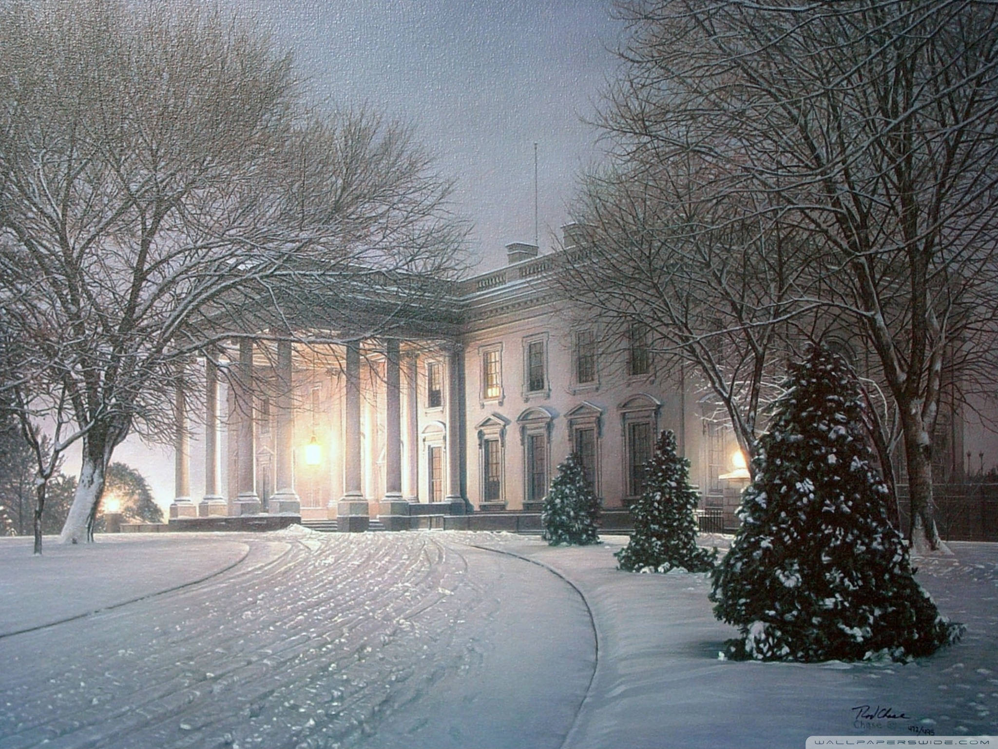 The White House, winter, snowy twilight, Full HD Desktop Wallpaper