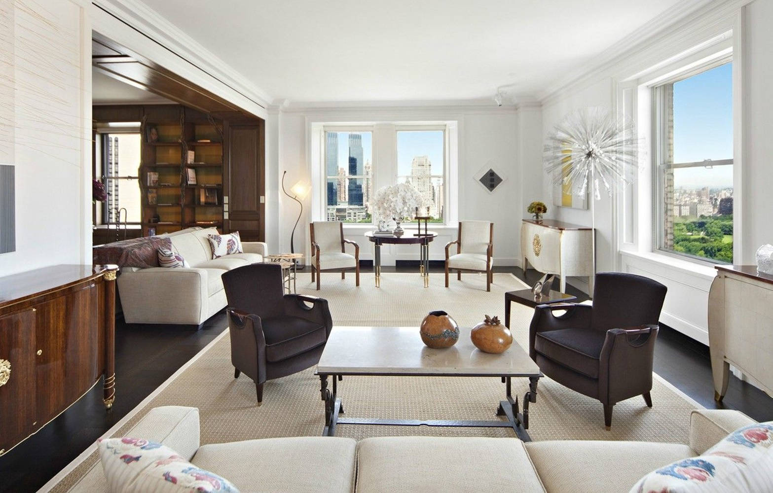 white apartment, modern living room, dark wood accents, HD Desktop Wallpaper