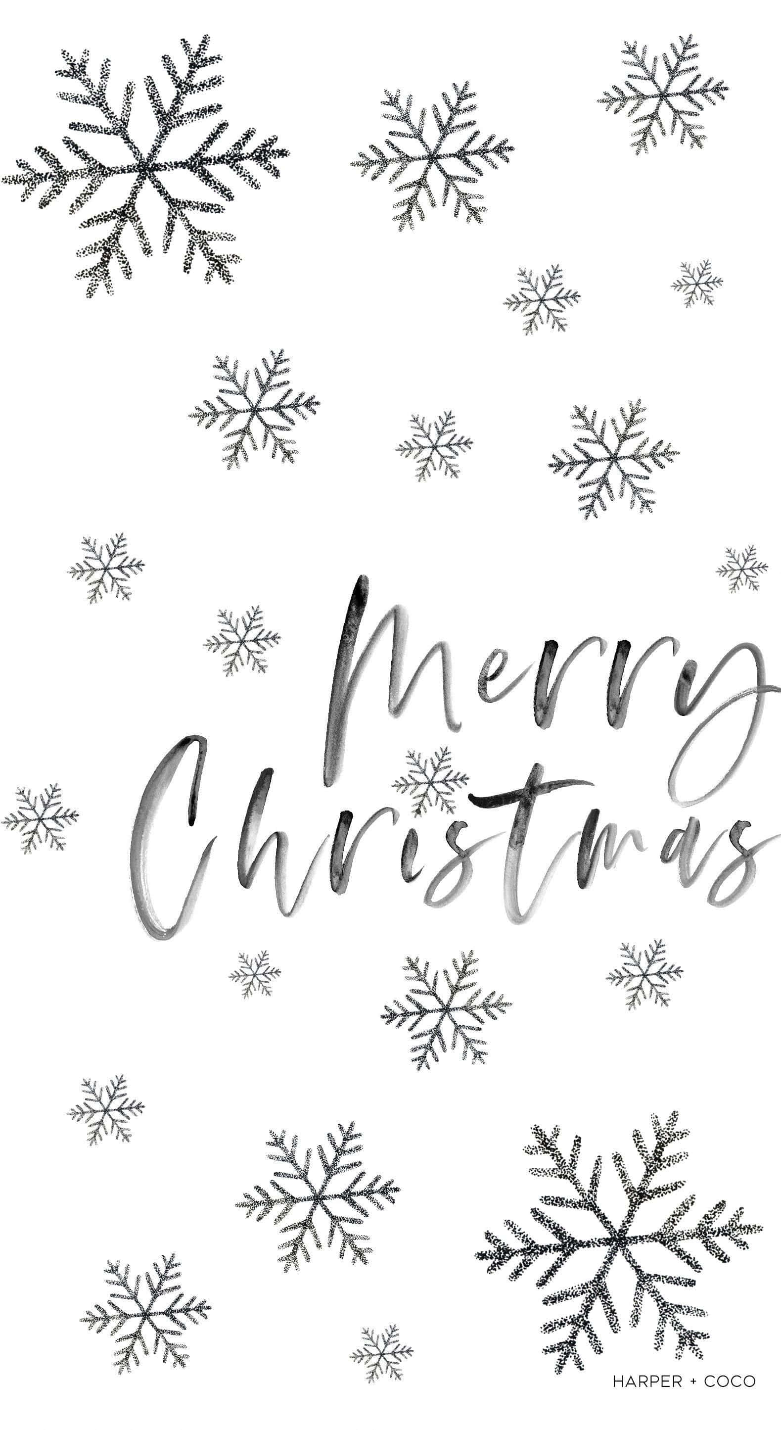 White iPhone, Merry Christmas, glittery snowflakes, 2K Phone Wallpaper