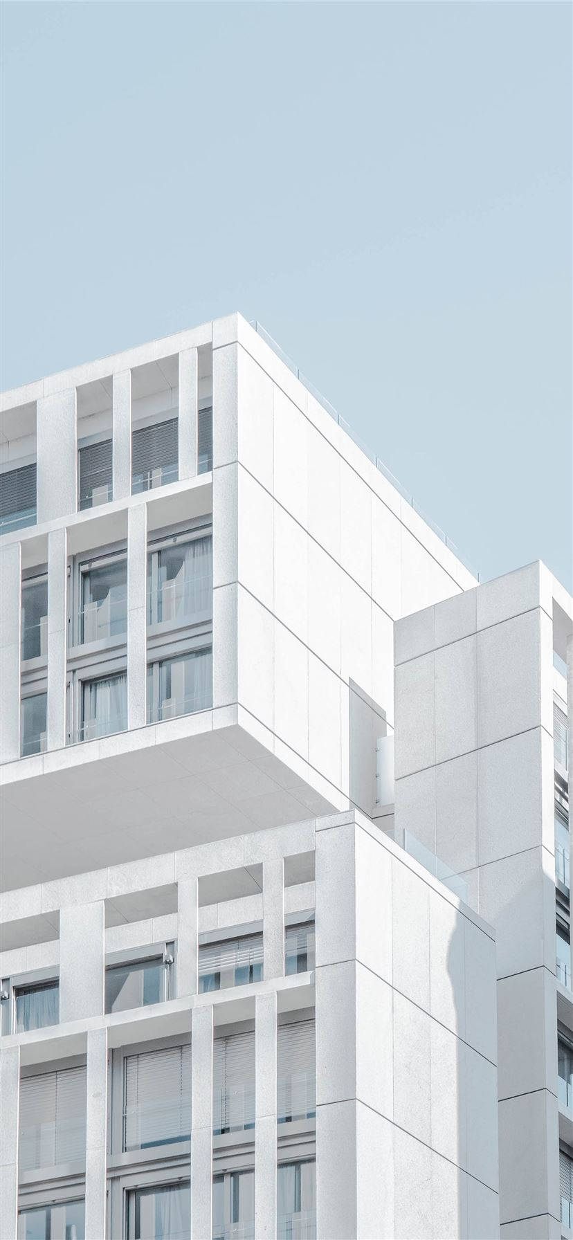 White Modern Building, geometric balconies, clear pale blue sky, HD Phone Wallpaper