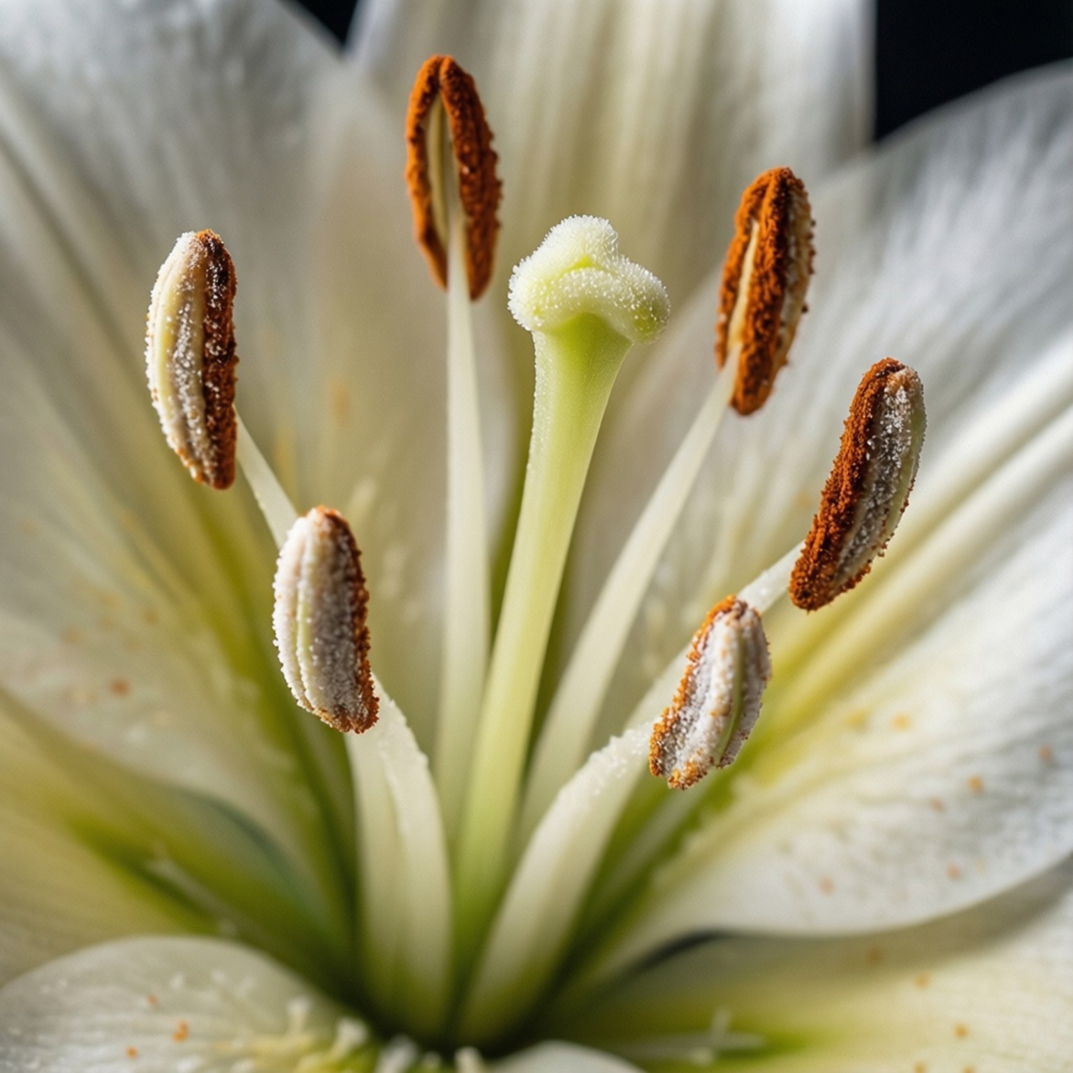 White Lily, macro view, pollen-covered stamens, HD Desktop Wallpaper