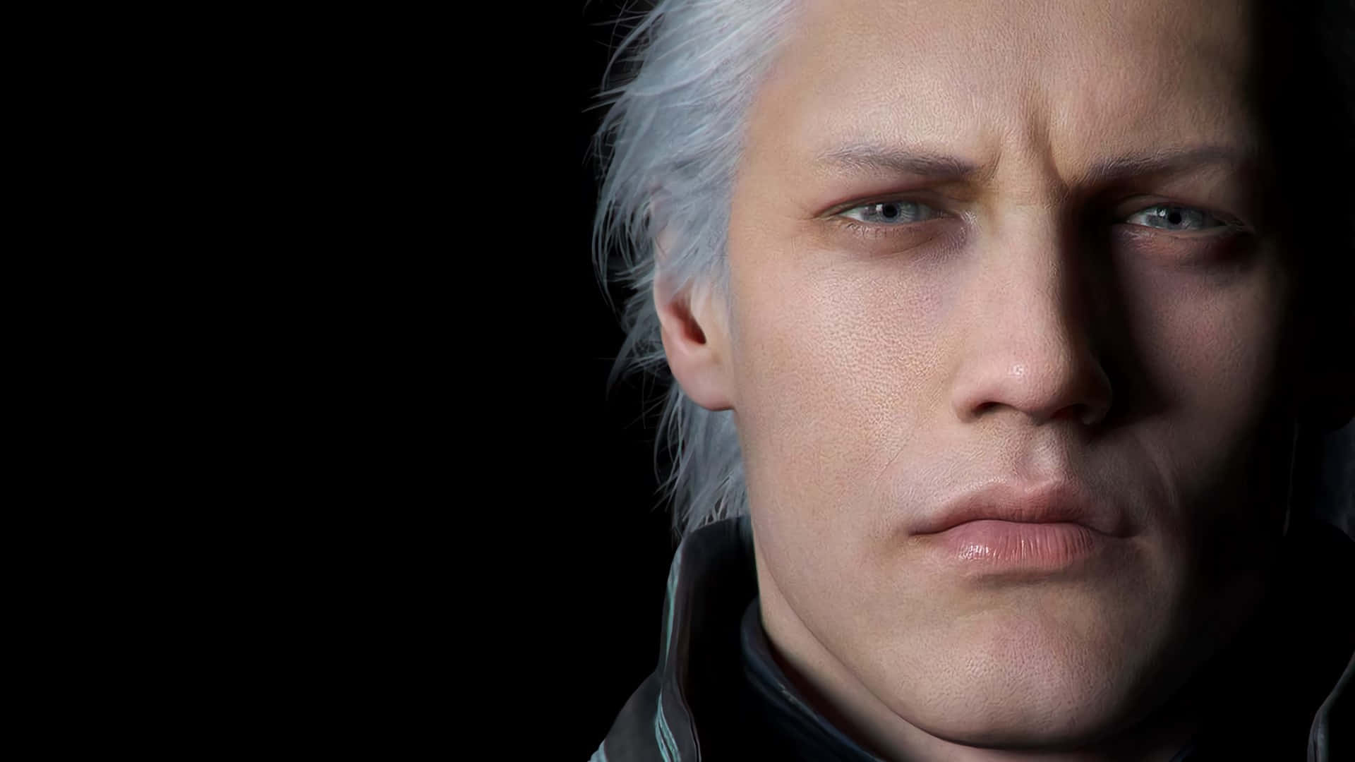 intense blue eyes, silver hair, black background, Full HD Desktop Wallpaper