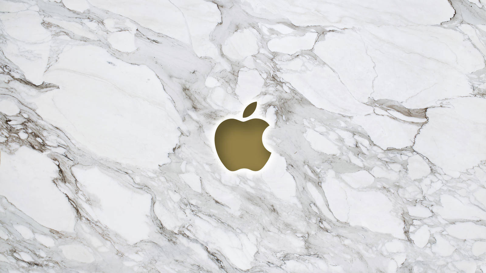 White Marble HD, gold Apple logo, white and gray veined marble surface, HD Desktop Wallpaper