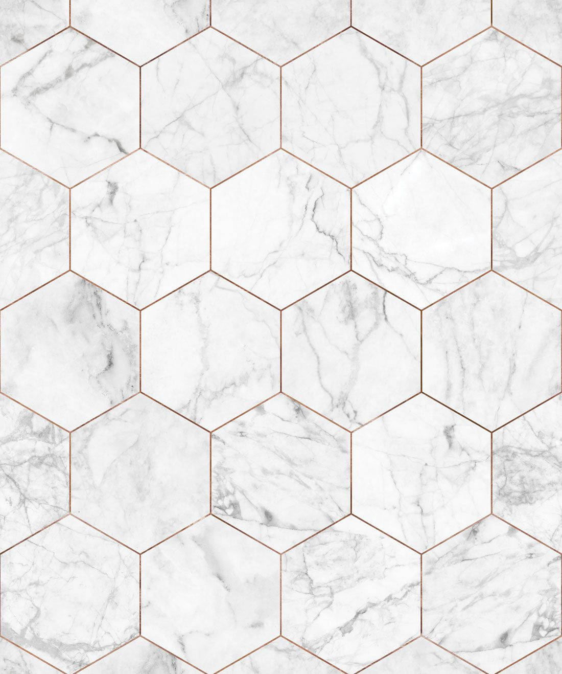 hexagonal white marble tiles, rose gold grout lines, luxurious geometric pattern, HD Phone Wallpaper