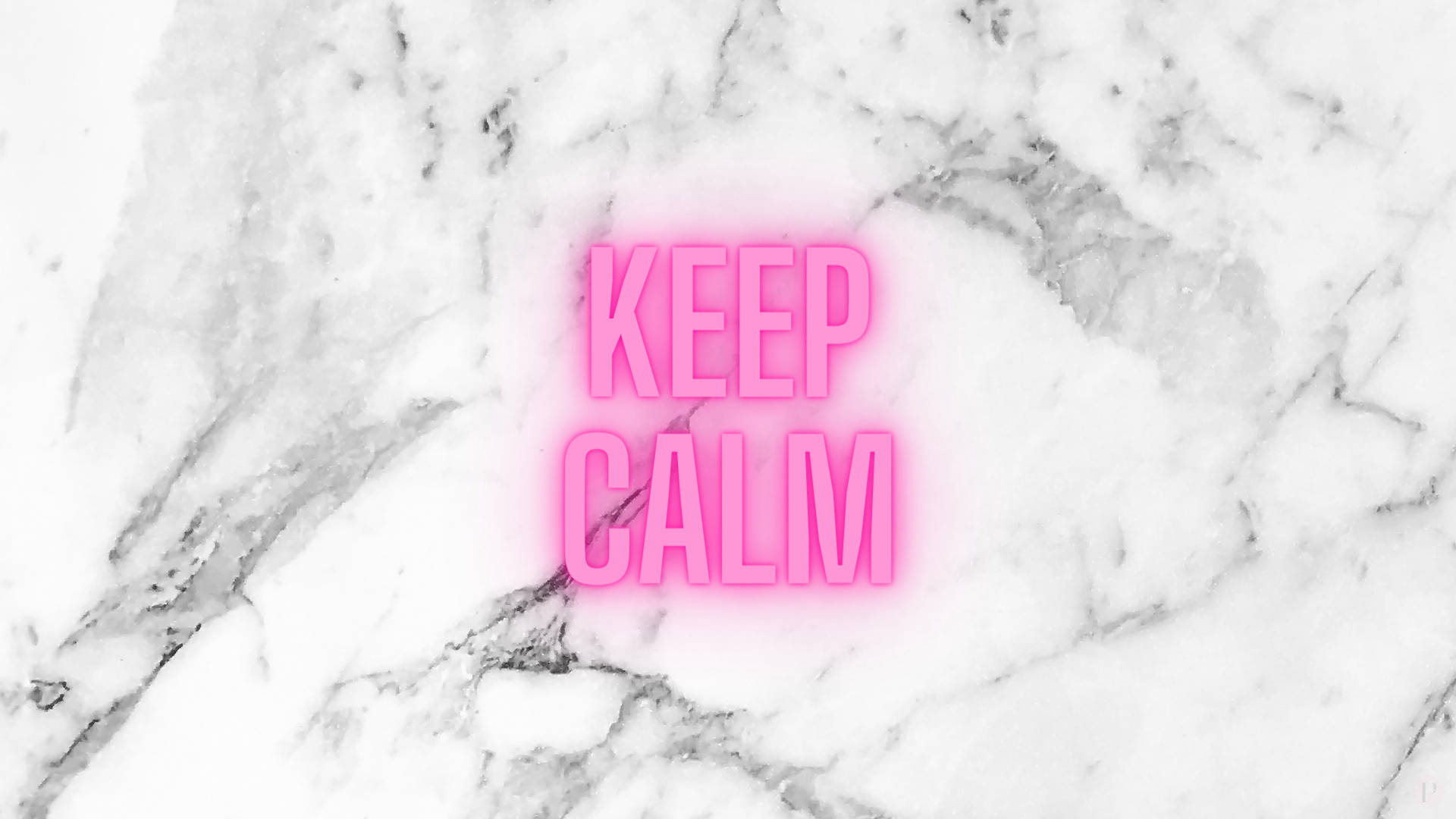 KEEP CALM, pink neon, white and gray marble background, Full HD Desktop Wallpaper
