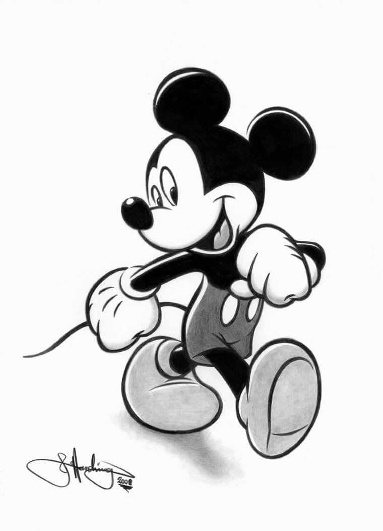 White Mickey Mouse, Mickey Mouse, black and white sketch style, SD Phone Wallpaper