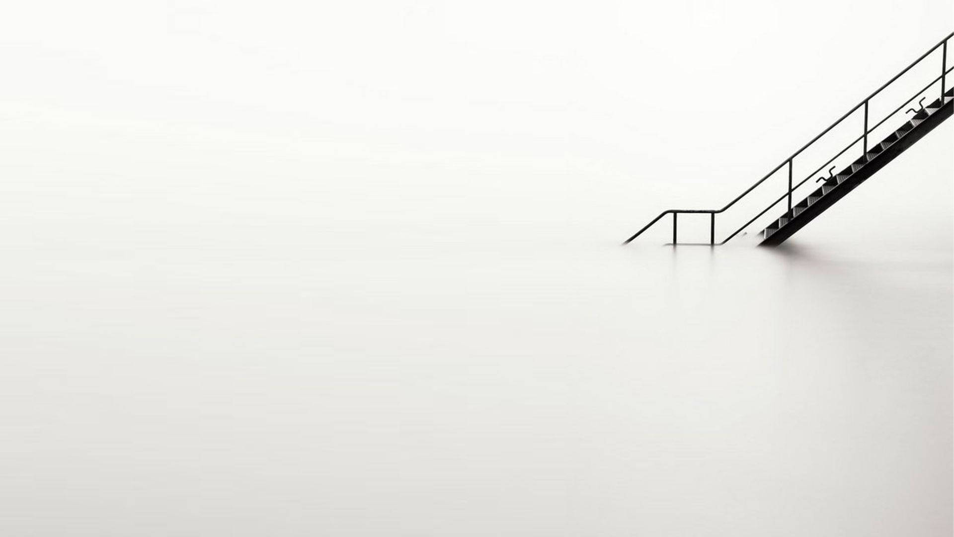 white minimalist, black metal staircase, vast foggy white void, Full HD Desktop Wallpaper