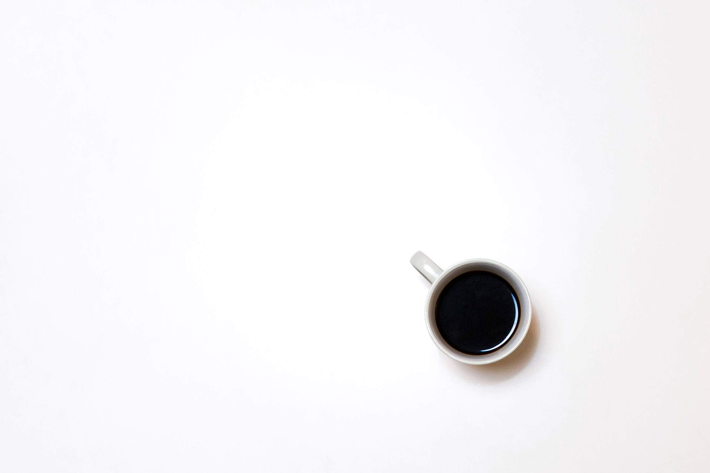 white ceramic mug, dark coffee, stark white surface, Full HD Desktop Wallpaper