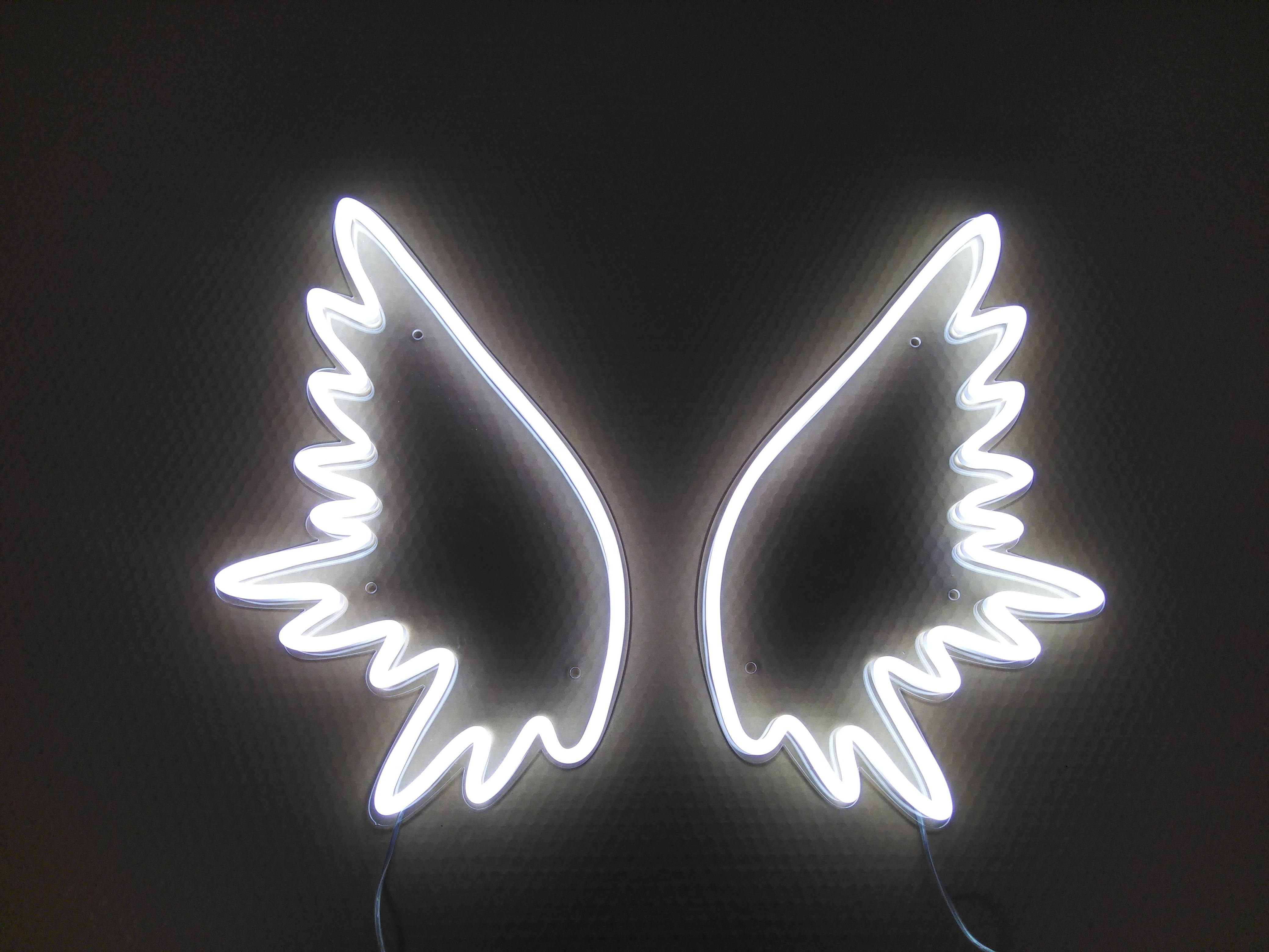 Angel Wings, White Neon, Dark Textured Wall, 4K Desktop Wallpaper